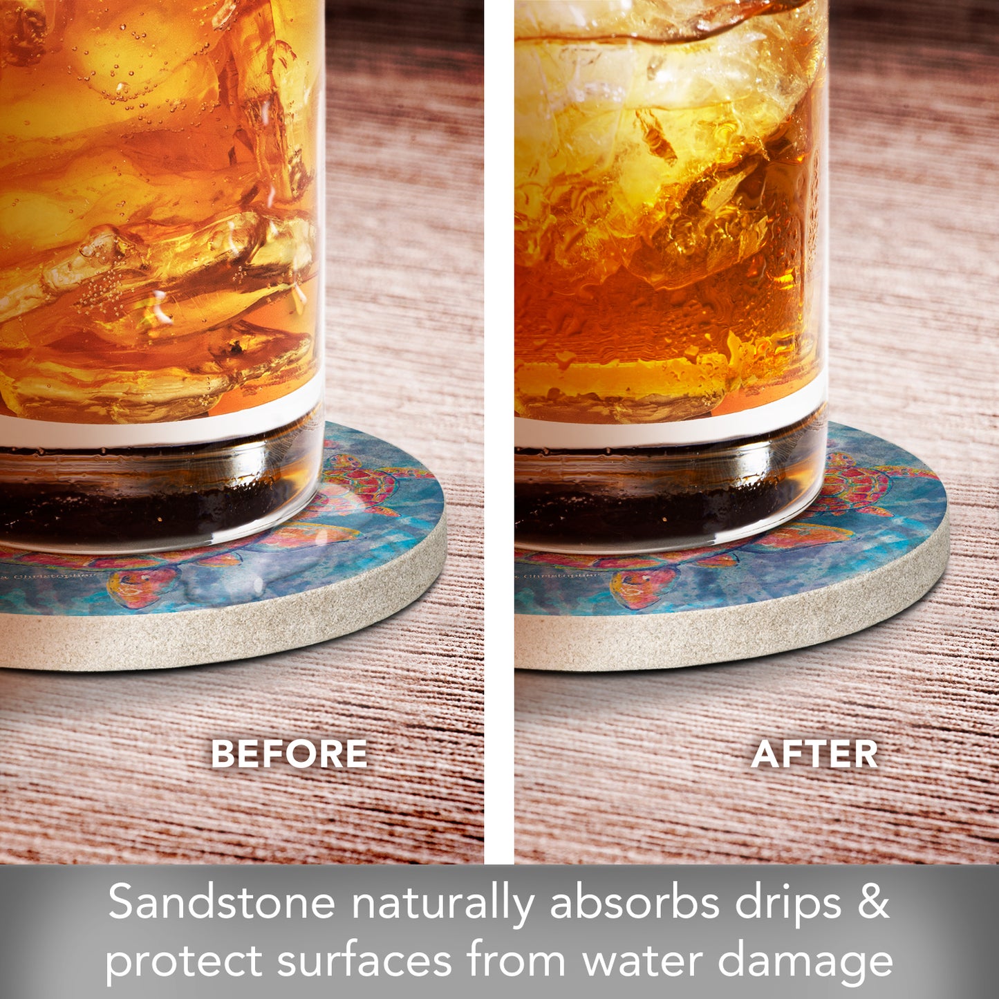 Sea Turtle Swim Single Natural Sandstone Coaster 4" Round Create Your Own Set