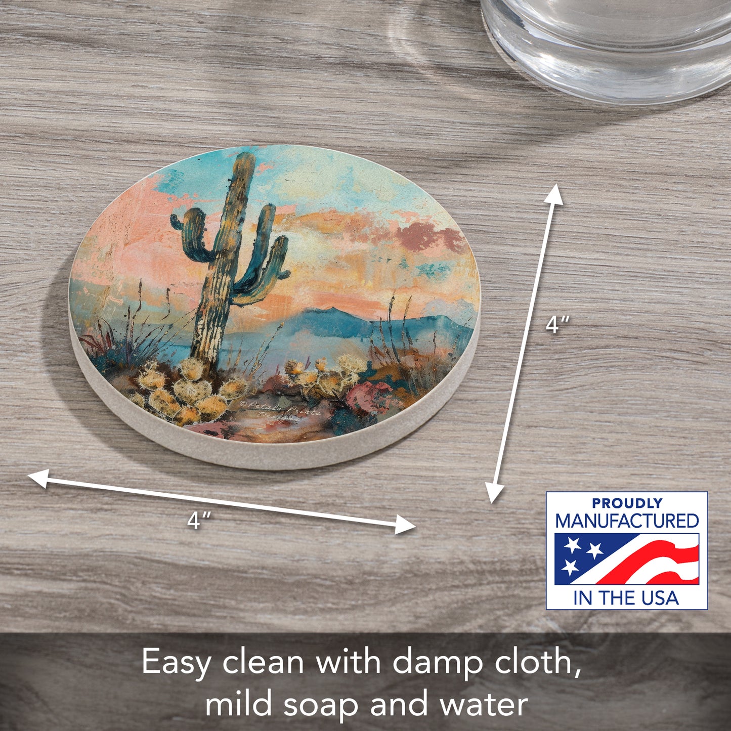 Thirstystone Desert Dream Single Round Natural Sandstone Coaster with Protective Cork Backing Manufactured in The USA 4" Diameter