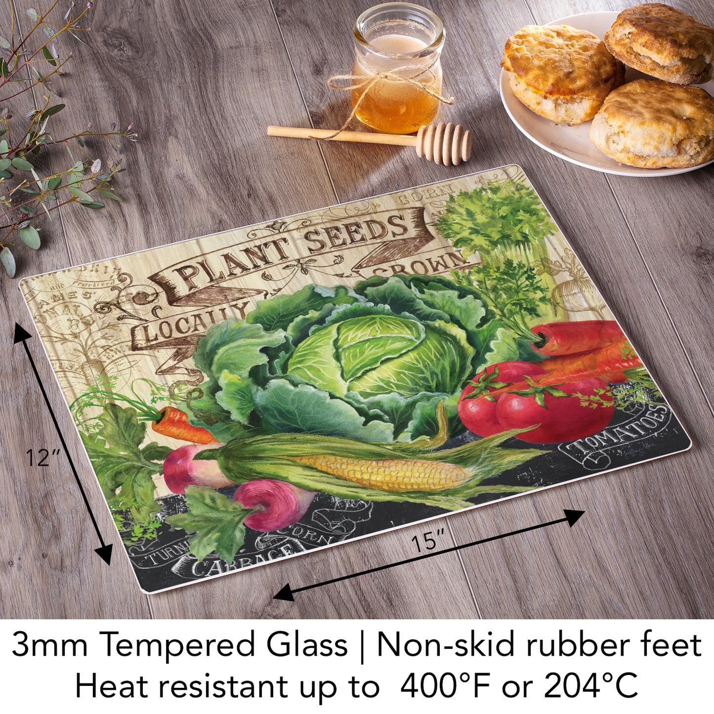 CounterArt Our Farm 3mm Tempered Glass Cutting Board 15” x 12” Manufactured in the USA