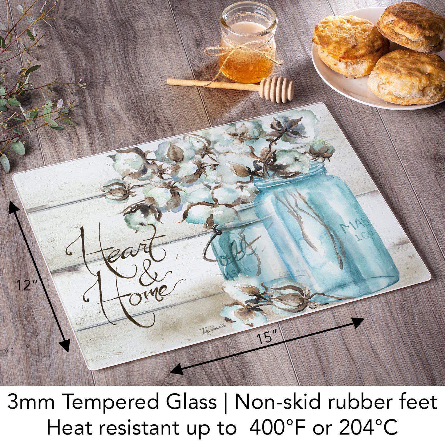CounterArt Heart & Home 3mm Tempered Glass Cutting Board 15" x 12" Manufactured in the USA