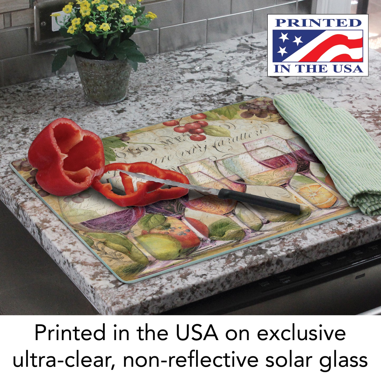 CounterArt Wine Country 3mm Tempered Glass Cutting Board 15" x 12" Manufactured in the USA