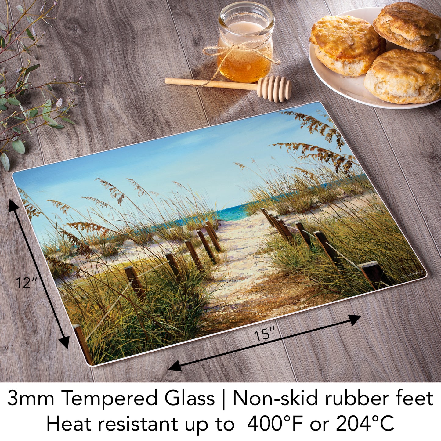 CounterArt Path to the Ocean 3mm Tempered Glass Cutting Board 15” x 12” Manufactured in the USA