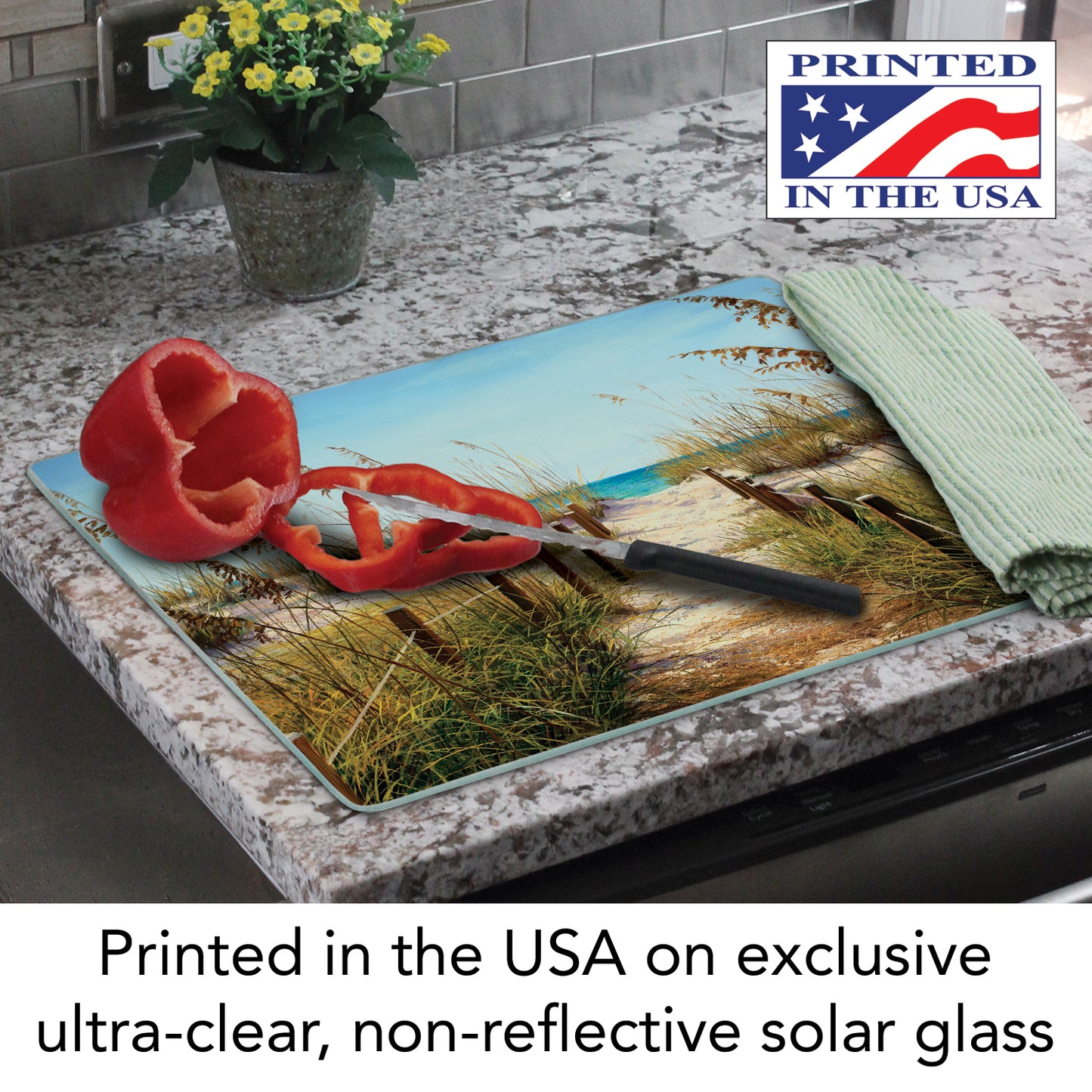 CounterArt Path to the Ocean 3mm Tempered Glass Cutting Board 15” x 12” Manufactured in the USA