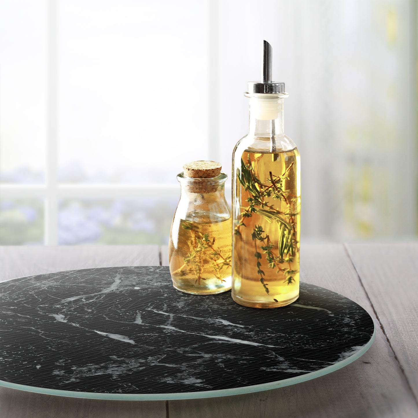 CounterArt Black Marble Design 4mm Tempered Glass Lazy Susan Turntable 13" Diameter