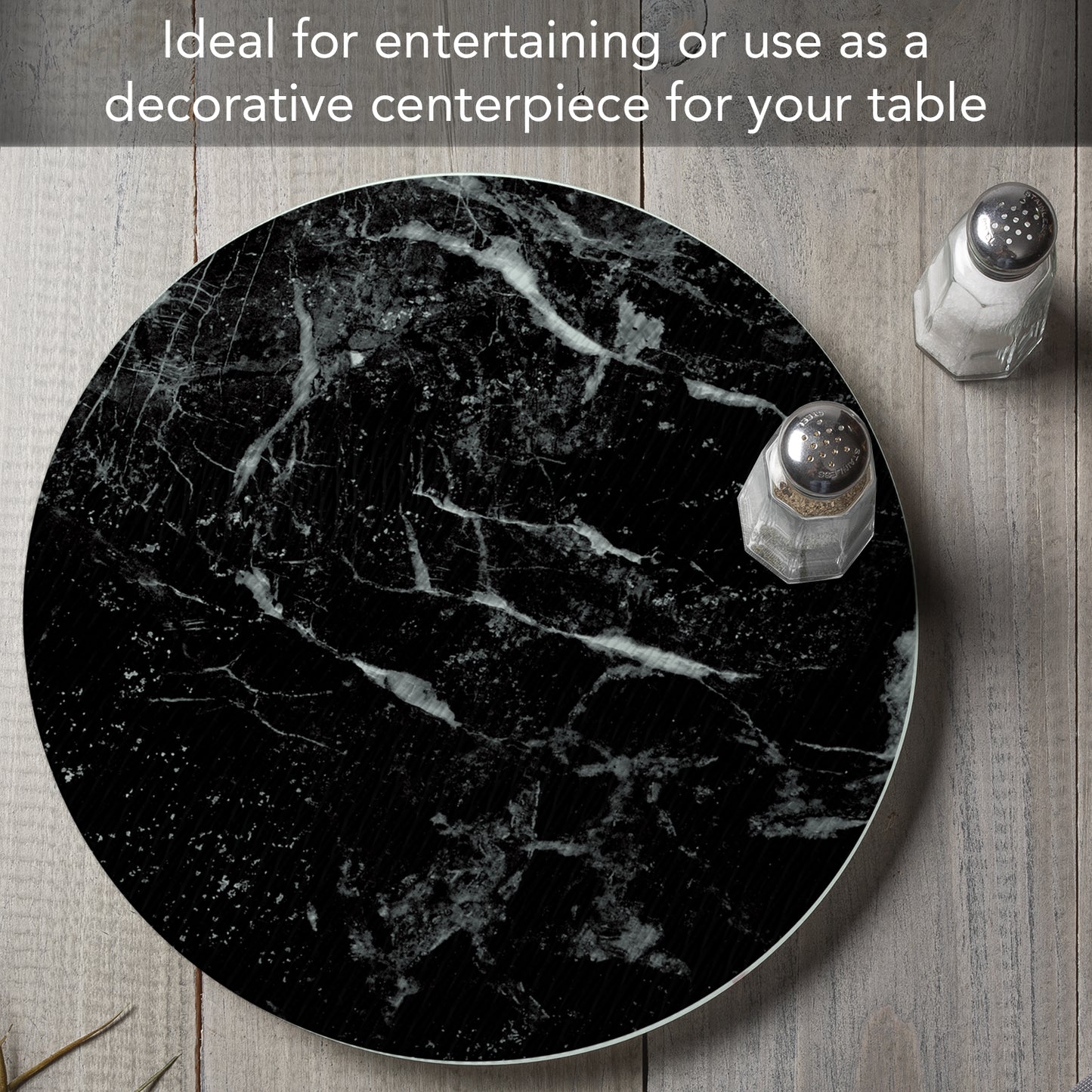 CounterArt Black Marble Design 4mm Tempered Glass Lazy Susan Turntable 13" Diameter