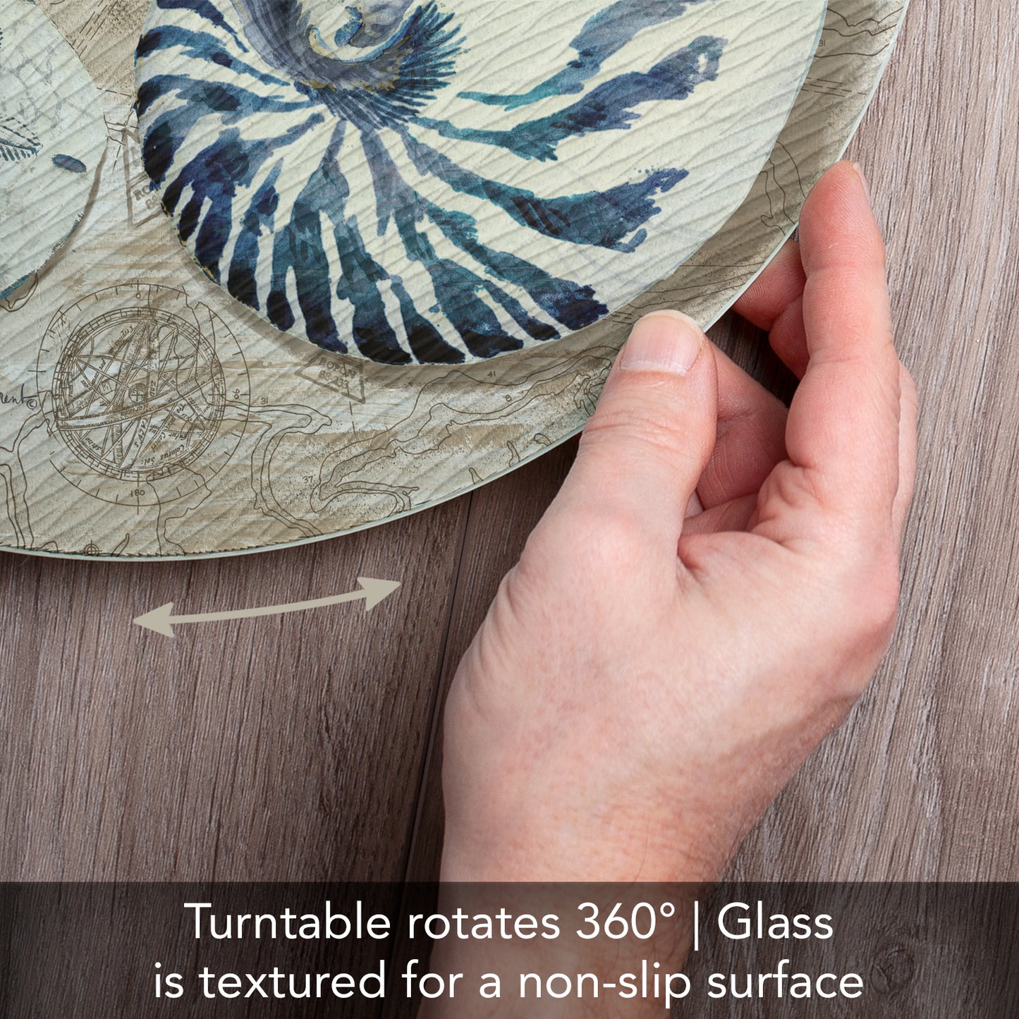 Counterart Tide Pool Shells 4mm Tempered Glass Lazy Susan Turntable 13" Diameter