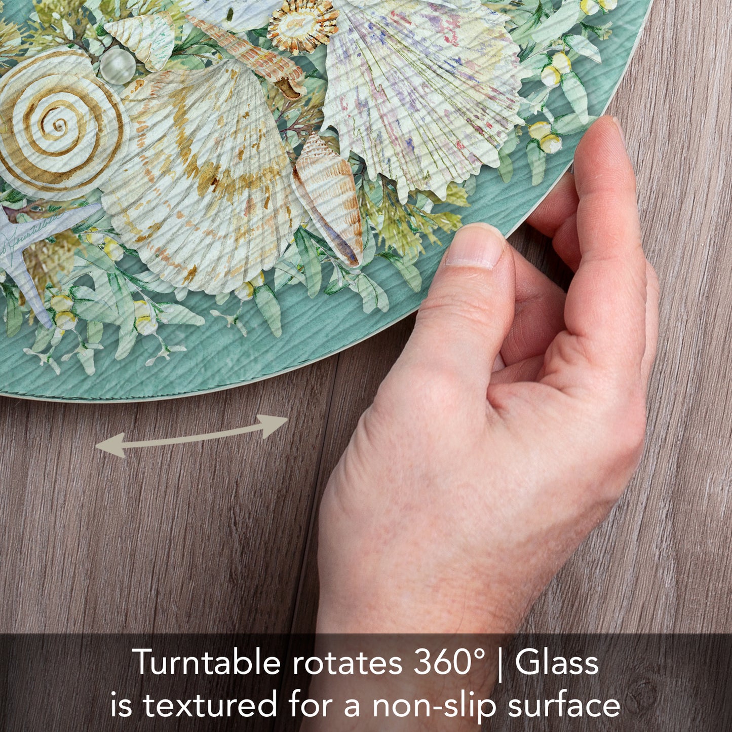 CounterArt Coastal Wreath 4mm Tempered Glass Lazy Susan Turntable 13” Diameter