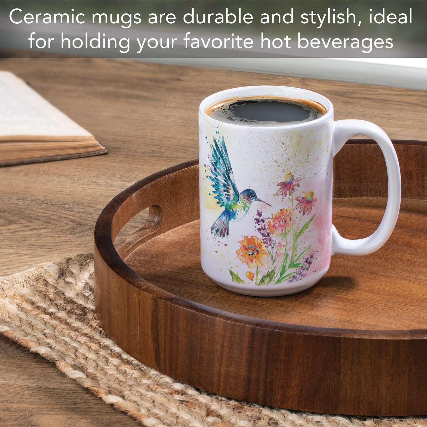 Highland Home Hummingbird Flight Large Decorative Ceramic Mug 15 oz. Manufactured in the USA
