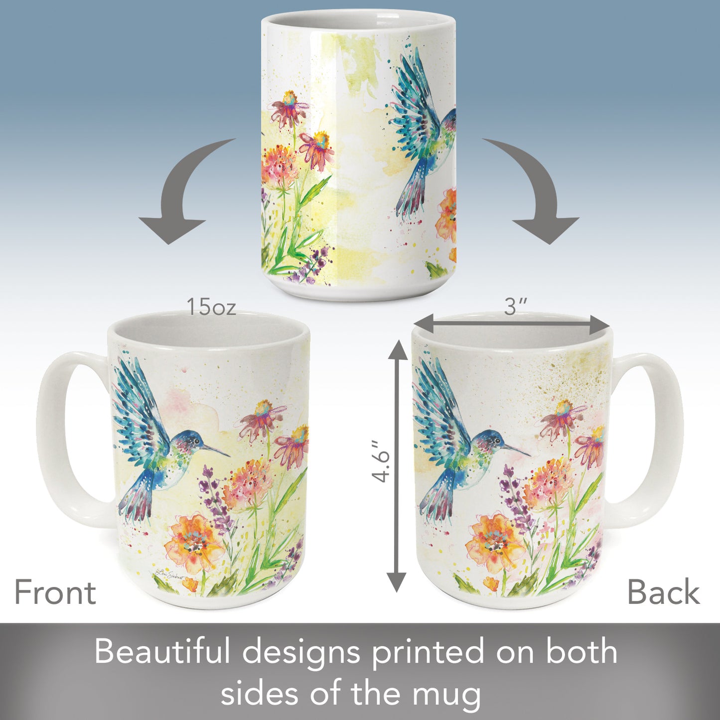 Highland Home Hummingbird Flight Large Decorative Ceramic Mug 15 oz. Manufactured in the USA