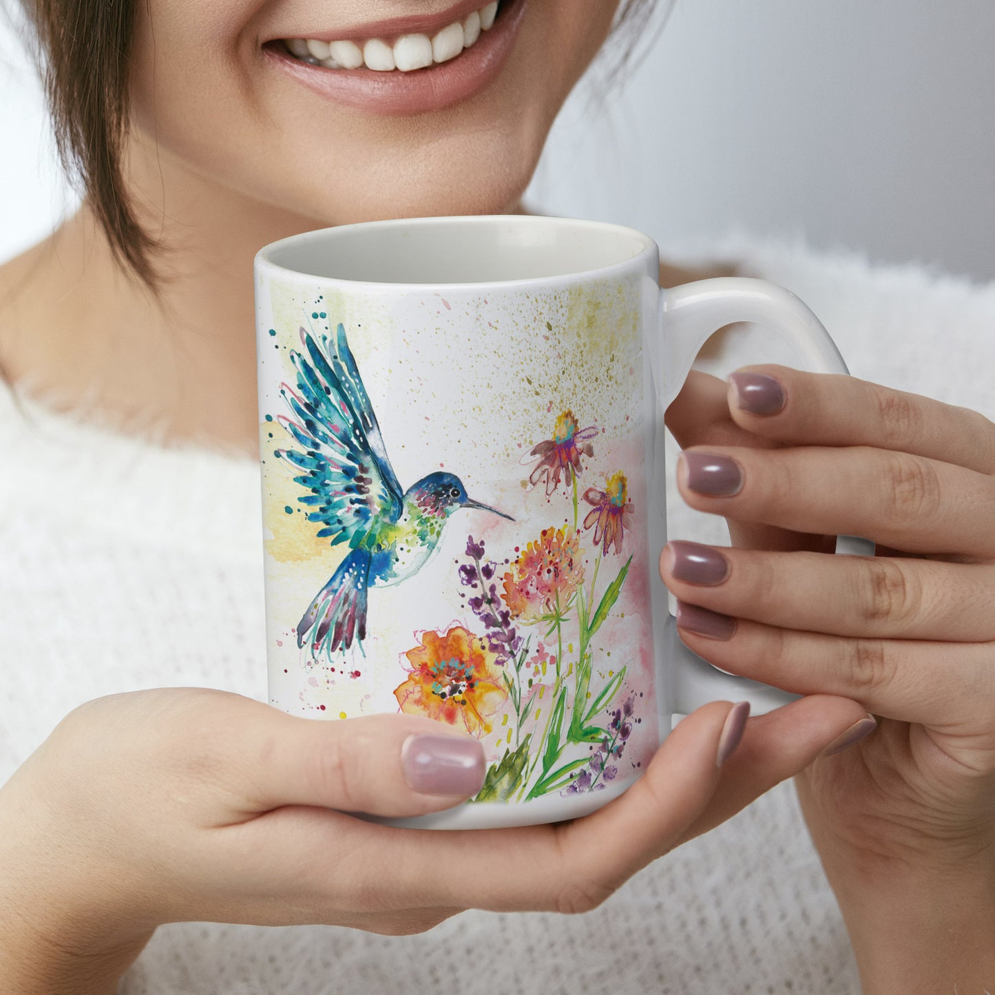 Highland Home Hummingbird Flight Large Decorative Ceramic Mug 15 oz. Manufactured in the USA