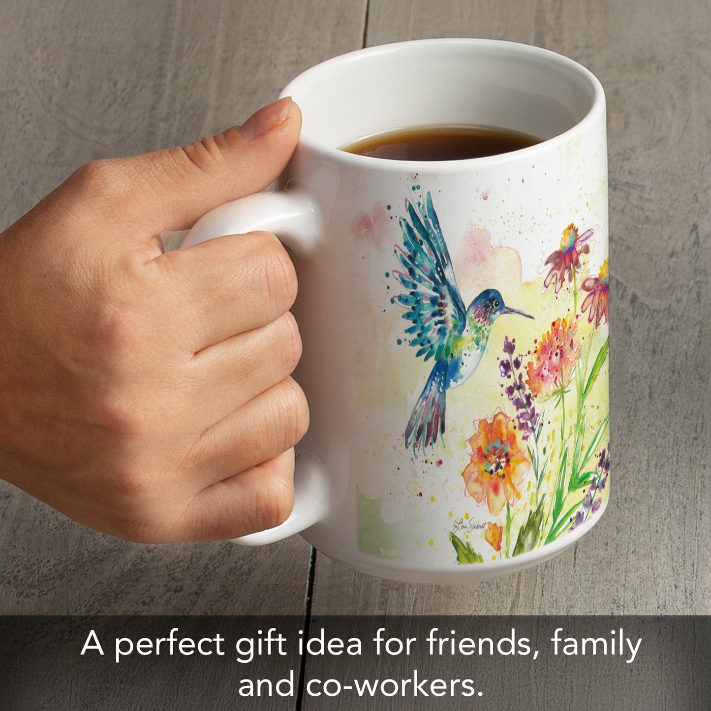 Highland Home Hummingbird Flight Large Decorative Ceramic Mug 15 oz. Manufactured in the USA