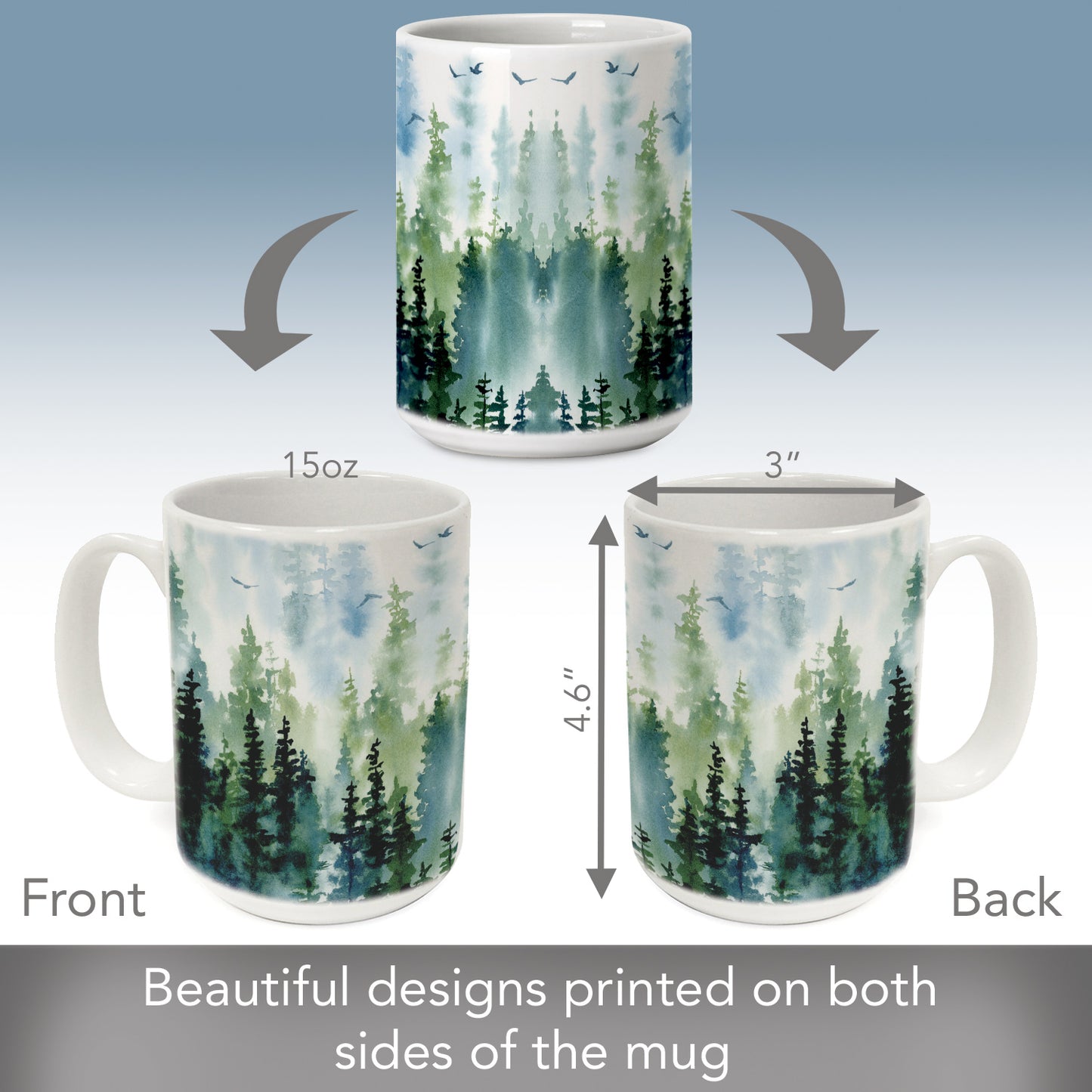 Highland Home Tree Line Large Decorative Ceramic Mug 15 oz. Manufactured in the USA