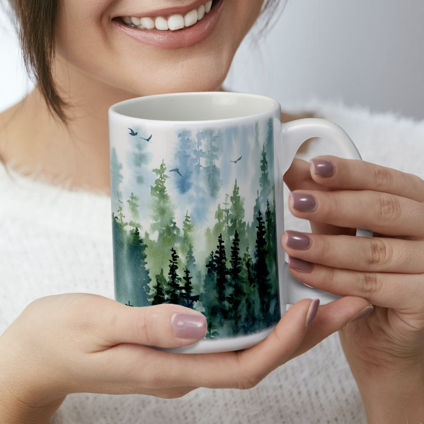 Highland Home Tree Line Large Decorative Ceramic Mug 15 oz. Manufactured in the USA
