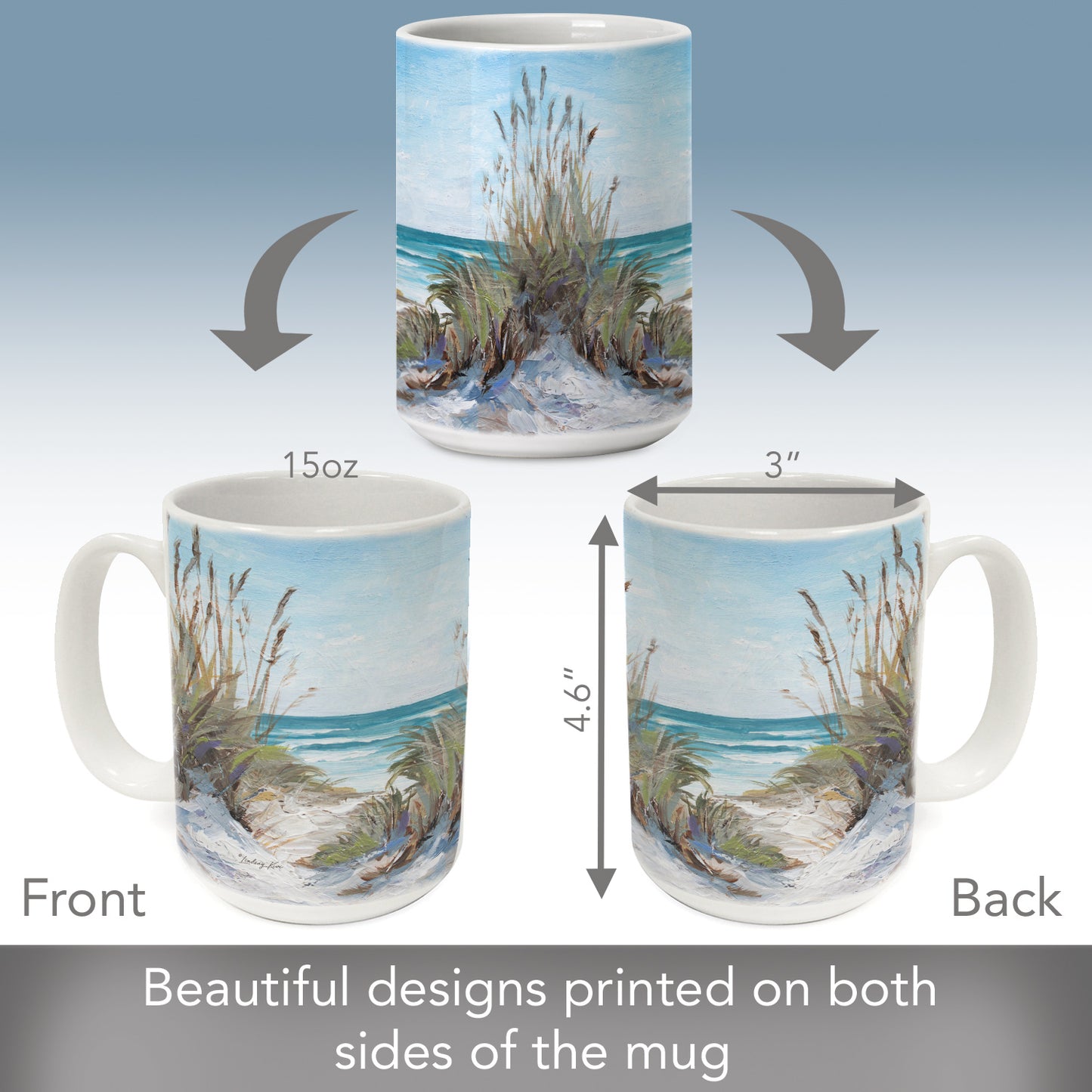 Highland Home Seascape Large Decorative Ceramic Mug 15 oz. Manufactured in the USA Dishwasher Safe Microwave Safe