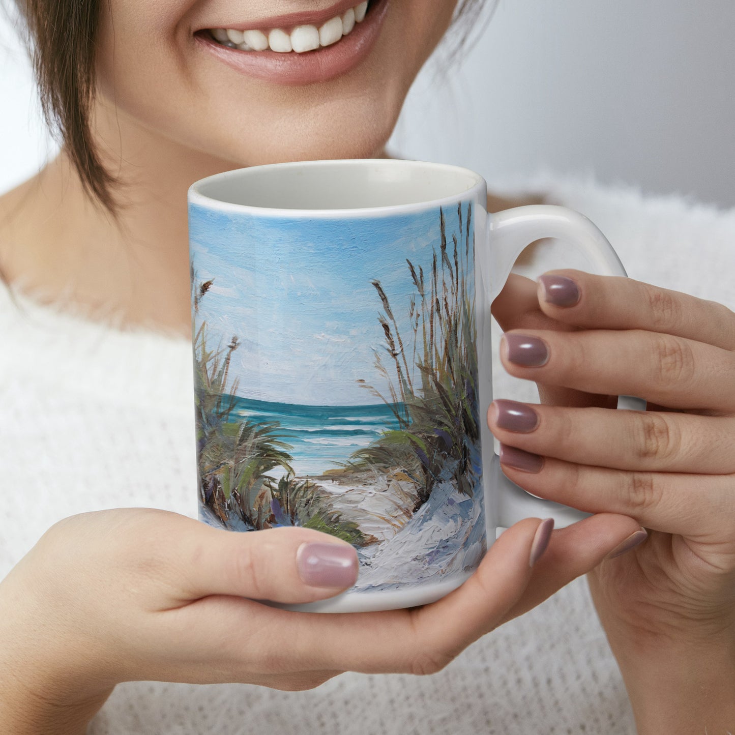 Highland Home Seascape Large Decorative Ceramic Mug 15 oz. Manufactured in the USA Dishwasher Safe Microwave Safe
