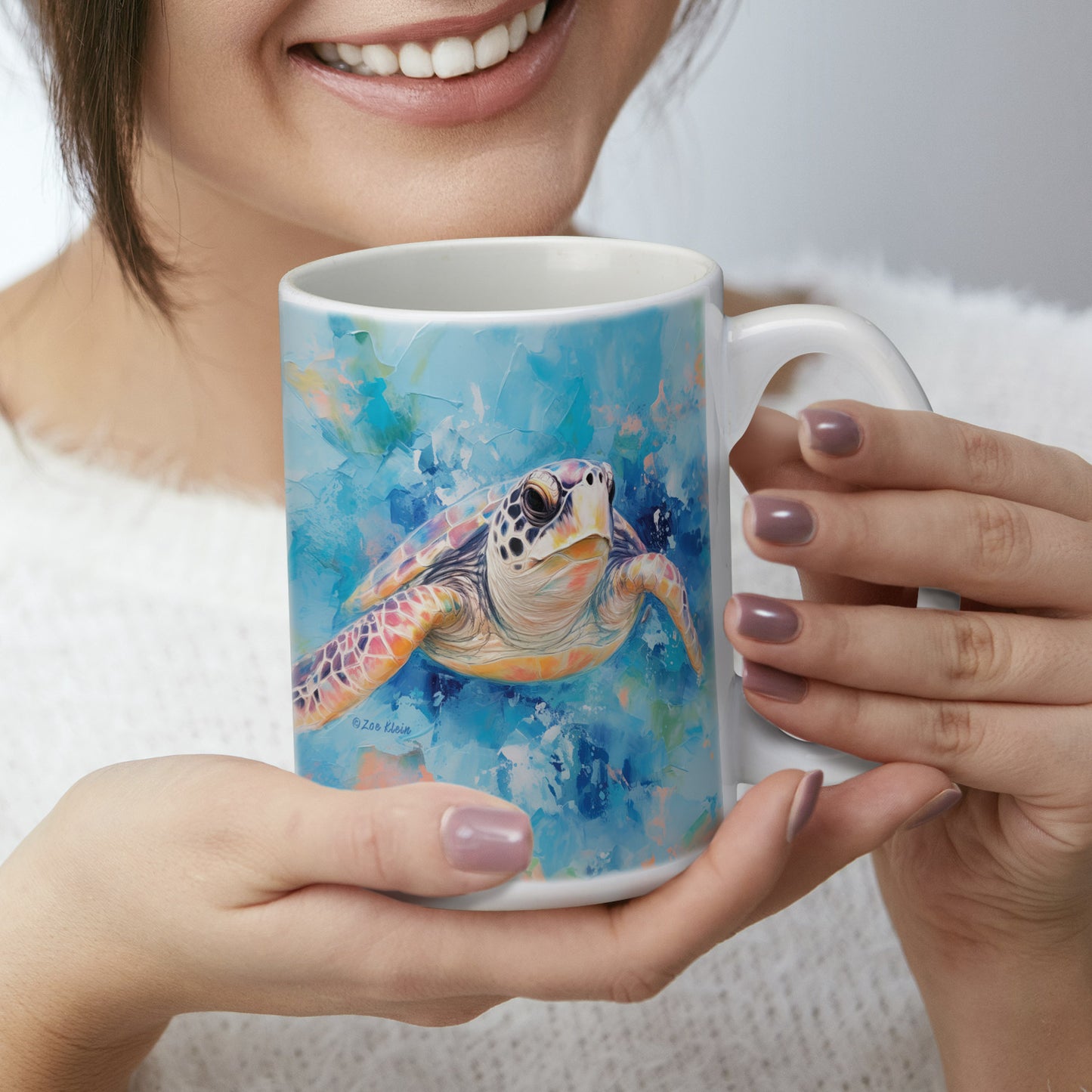 Highland Home Coastal Turtle Large Decorative Ceramic Mug 15 oz. Manufactured in the USA