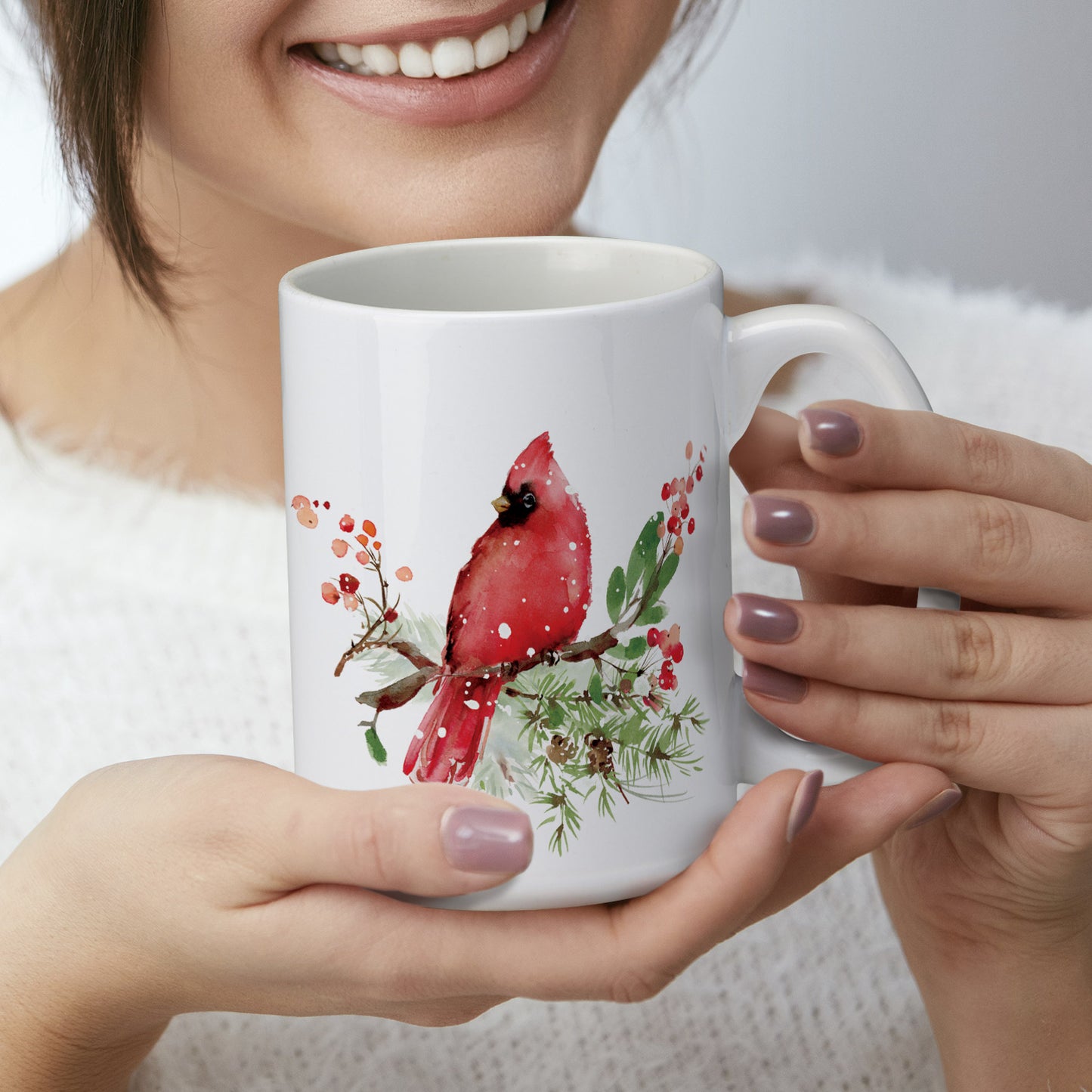 Highland Home Holiday Cardinals Large Decorative Ceramic Mug 15 oz. Manufactured in the USA