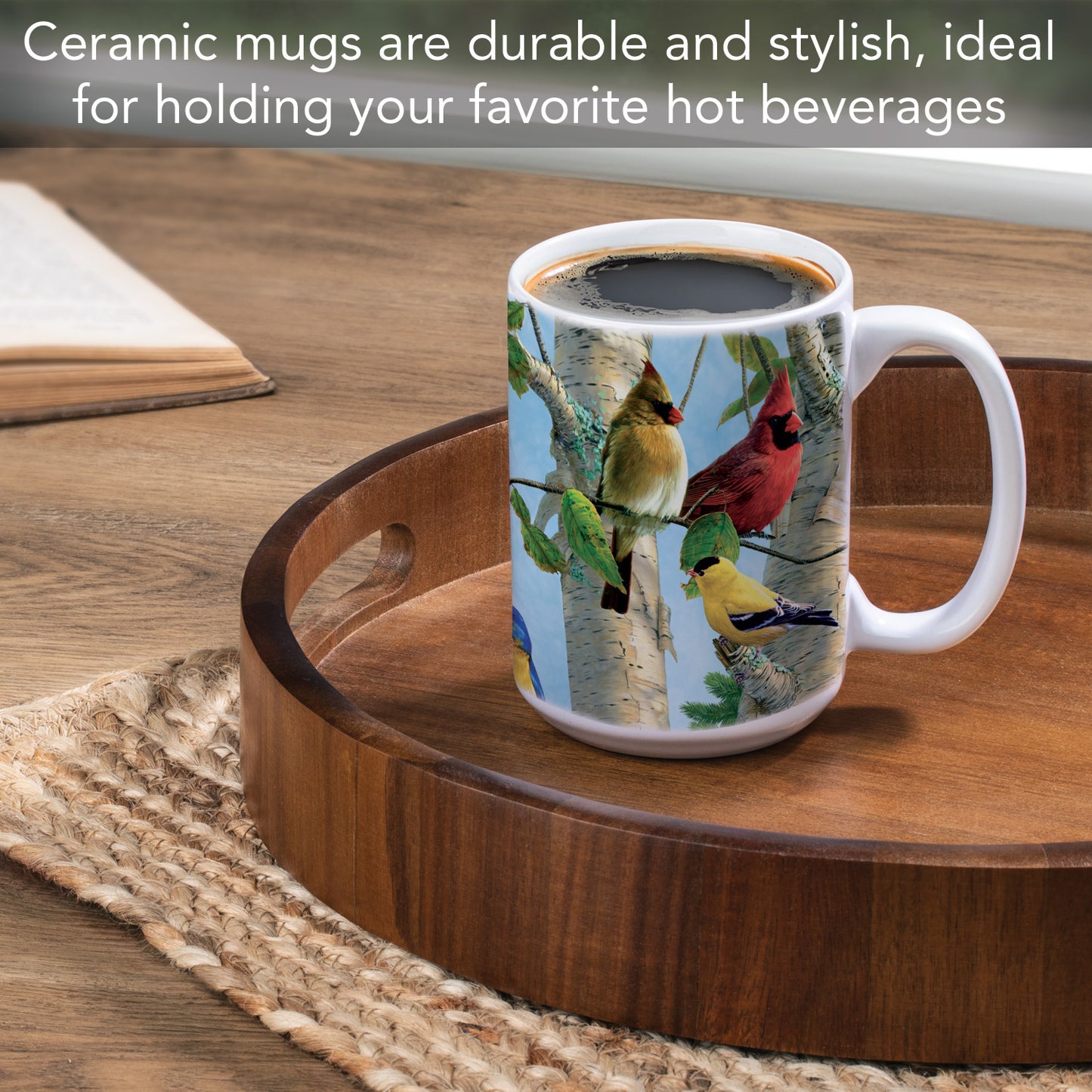 Highland Home Favorite Songbirds Large Decorative Ceramic Mug 15 oz. Manufactured in the USA