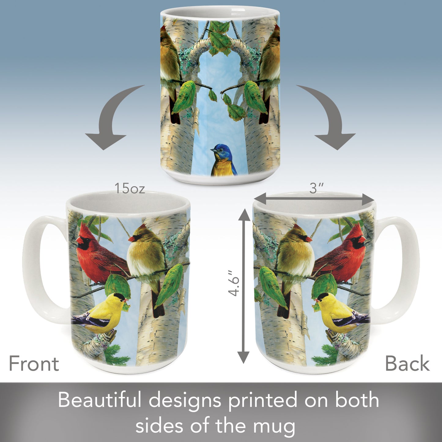Highland Home Favorite Songbirds Large Decorative Ceramic Mug 15 oz. Manufactured in the USA