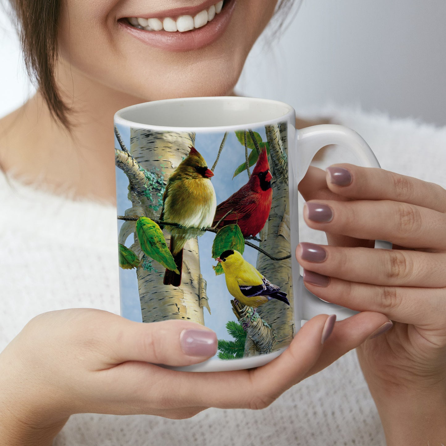 Highland Home Favorite Songbirds Large Decorative Ceramic Mug 15 oz. Manufactured in the USA
