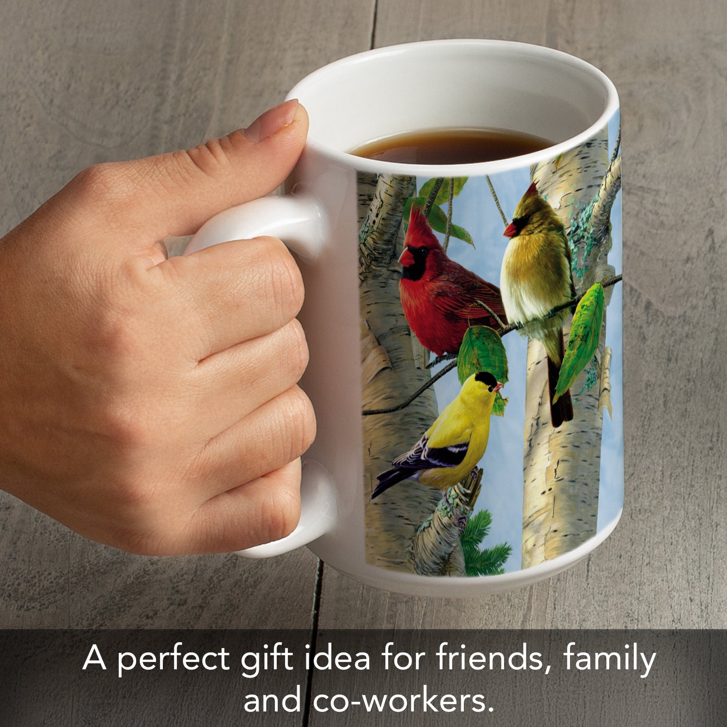 Highland Home Favorite Songbirds Large Decorative Ceramic Mug 15 oz. Manufactured in the USA