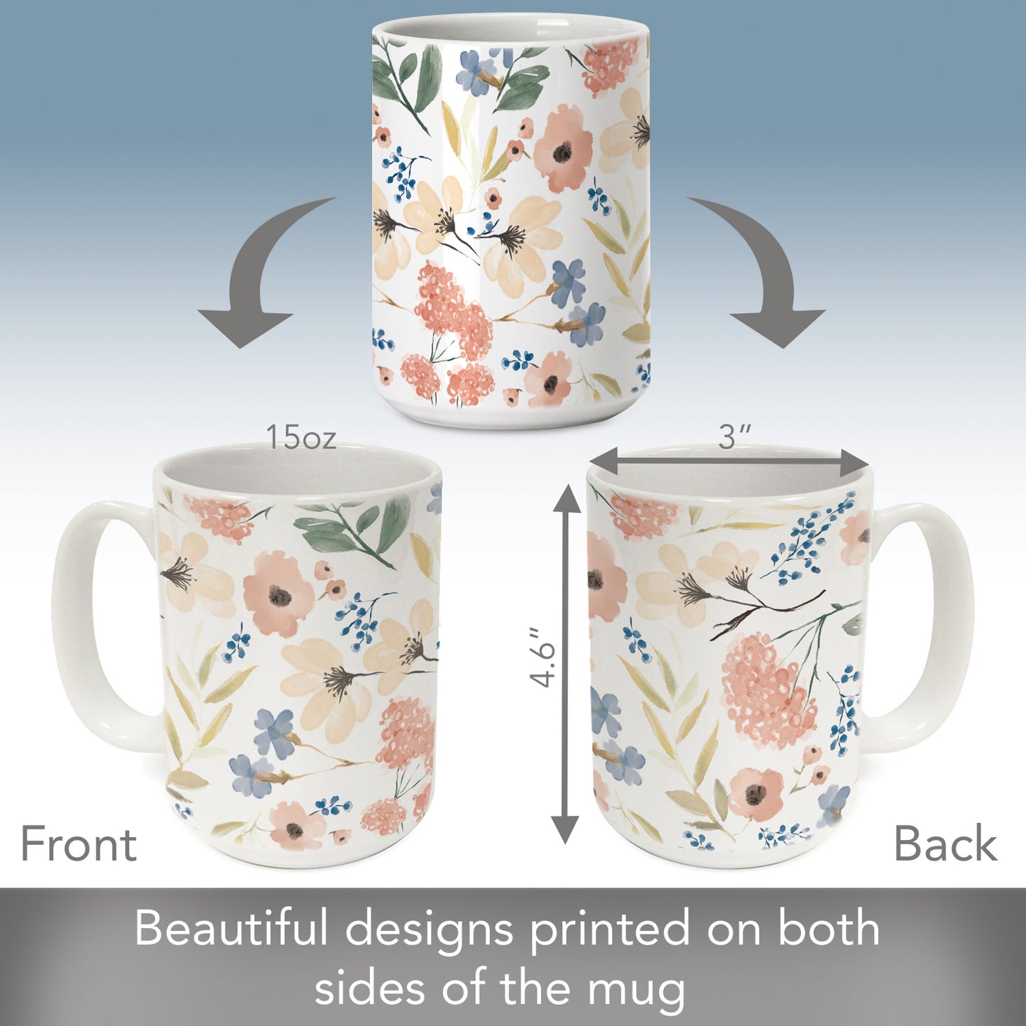 Highland Home Meadow Large Decorative Ceramic Mug 15 oz. Manufactured in the USA