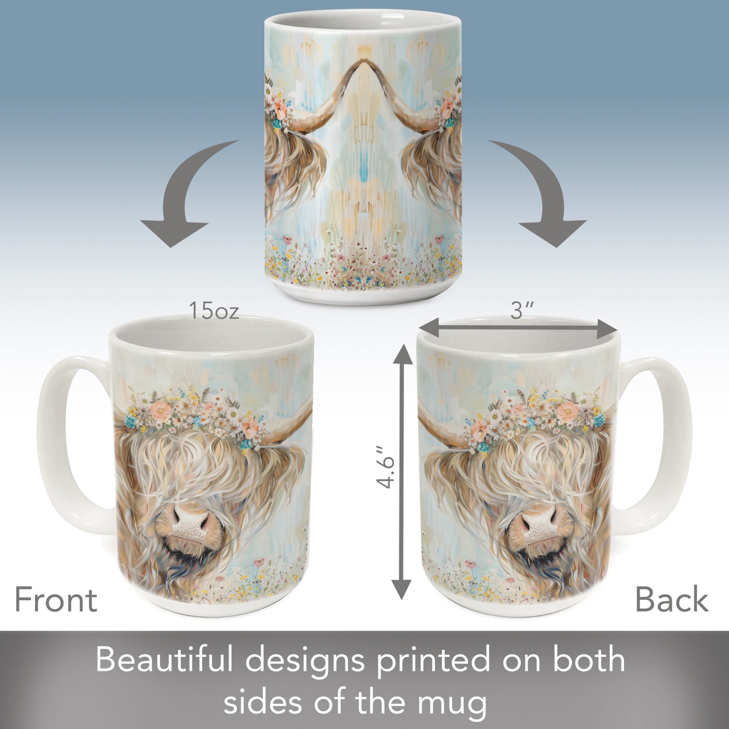 Highland Beauty Large Decorative Ceramic Mug 15 oz. Manufactured in the USA