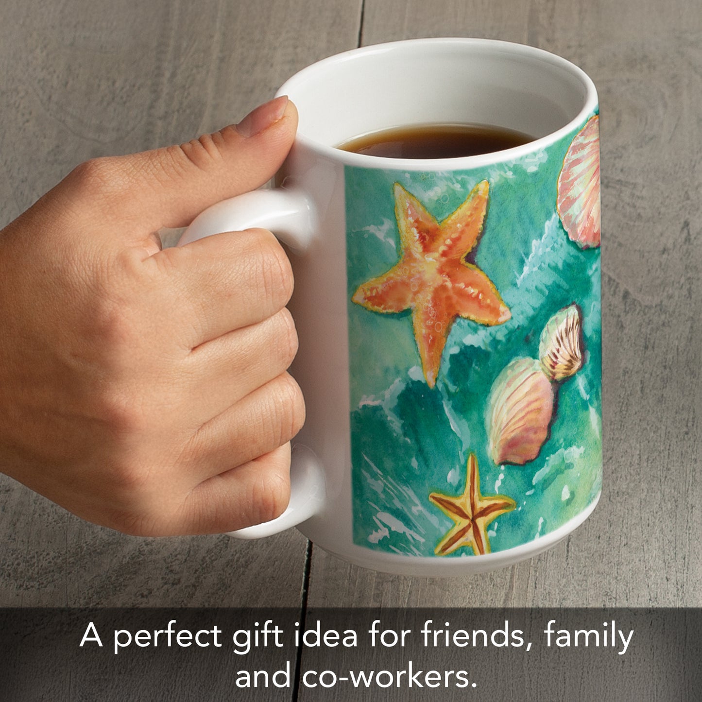 Highland Home Beach Shells Large Decorative Ceramic Mug 15 oz. Manufactured in the USA
