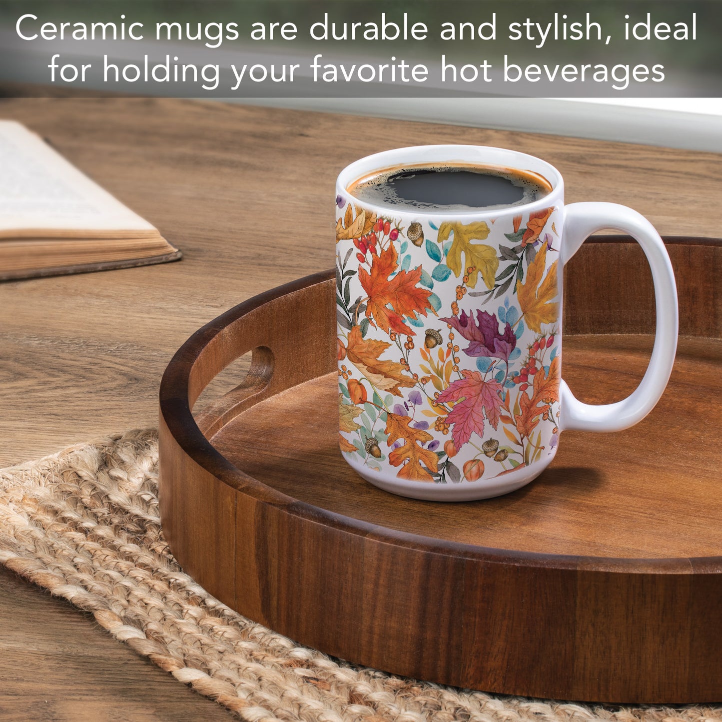 Highland Home Colorful Autumn Large Decorative Ceramic Mug 15 oz. Manufactured in the USA