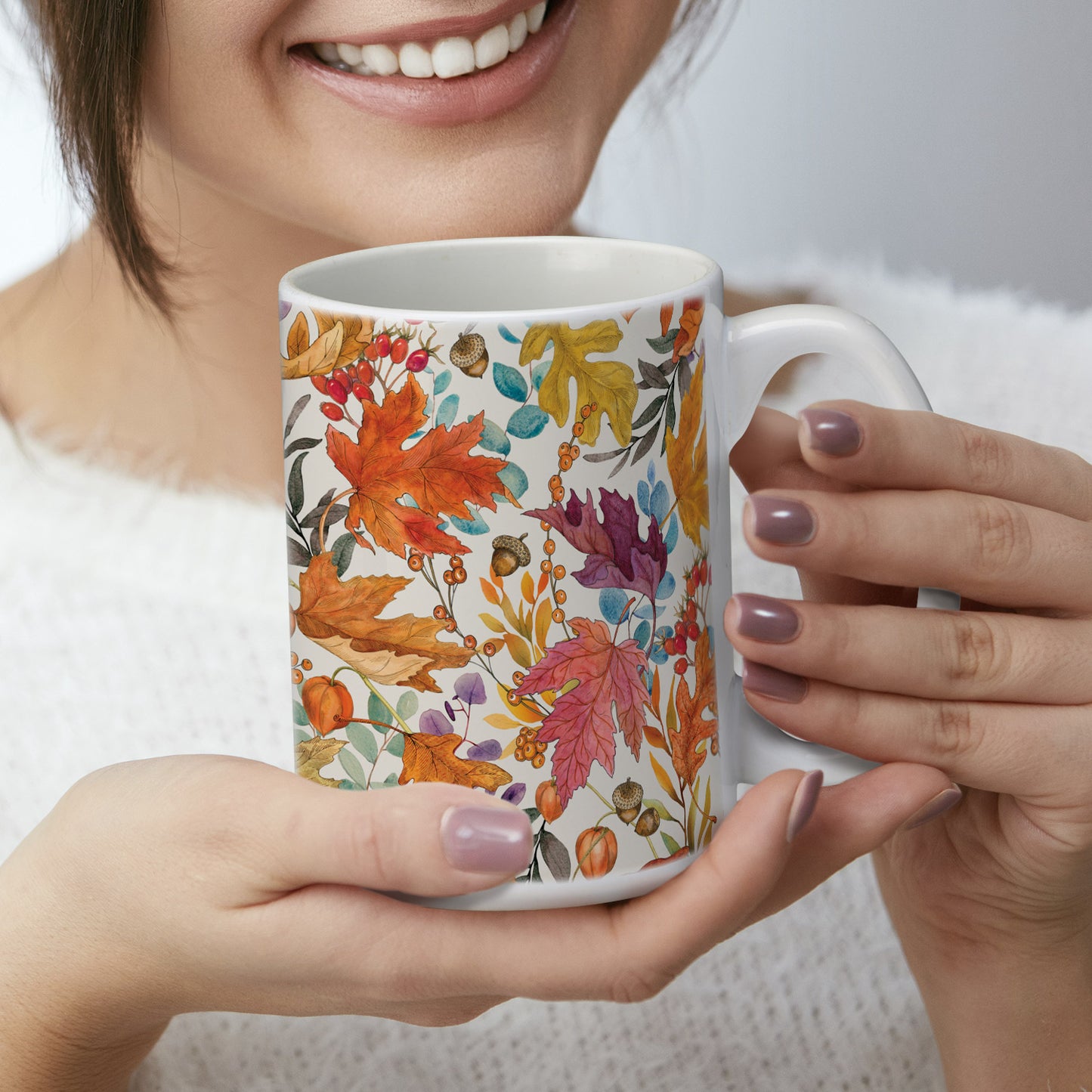 Highland Home Colorful Autumn Large Decorative Ceramic Mug 15 oz. Manufactured in the USA