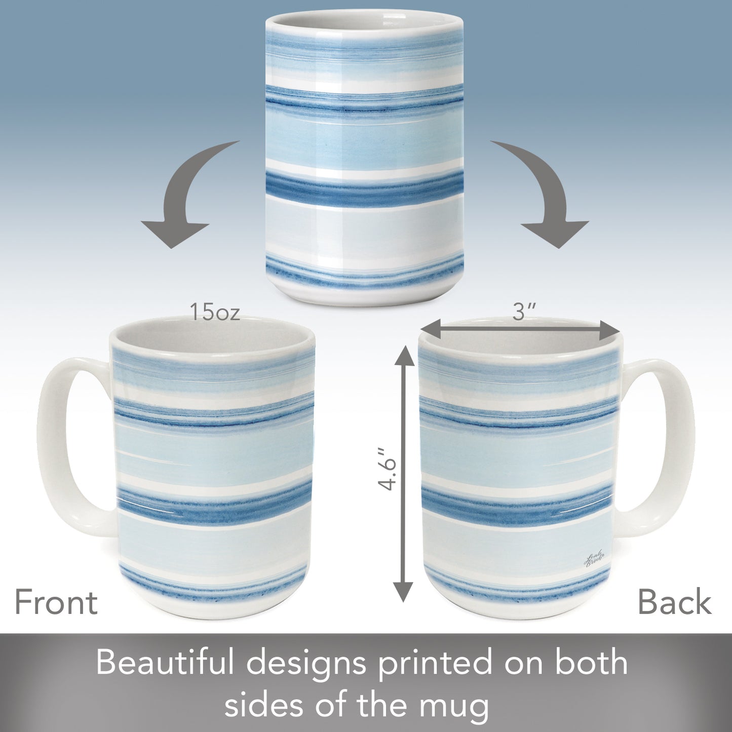 Highland Home Ocean Stripes 15 oz. Ceramic Mug Manufactured in the USA Dishwasher Safe Microwave Safe