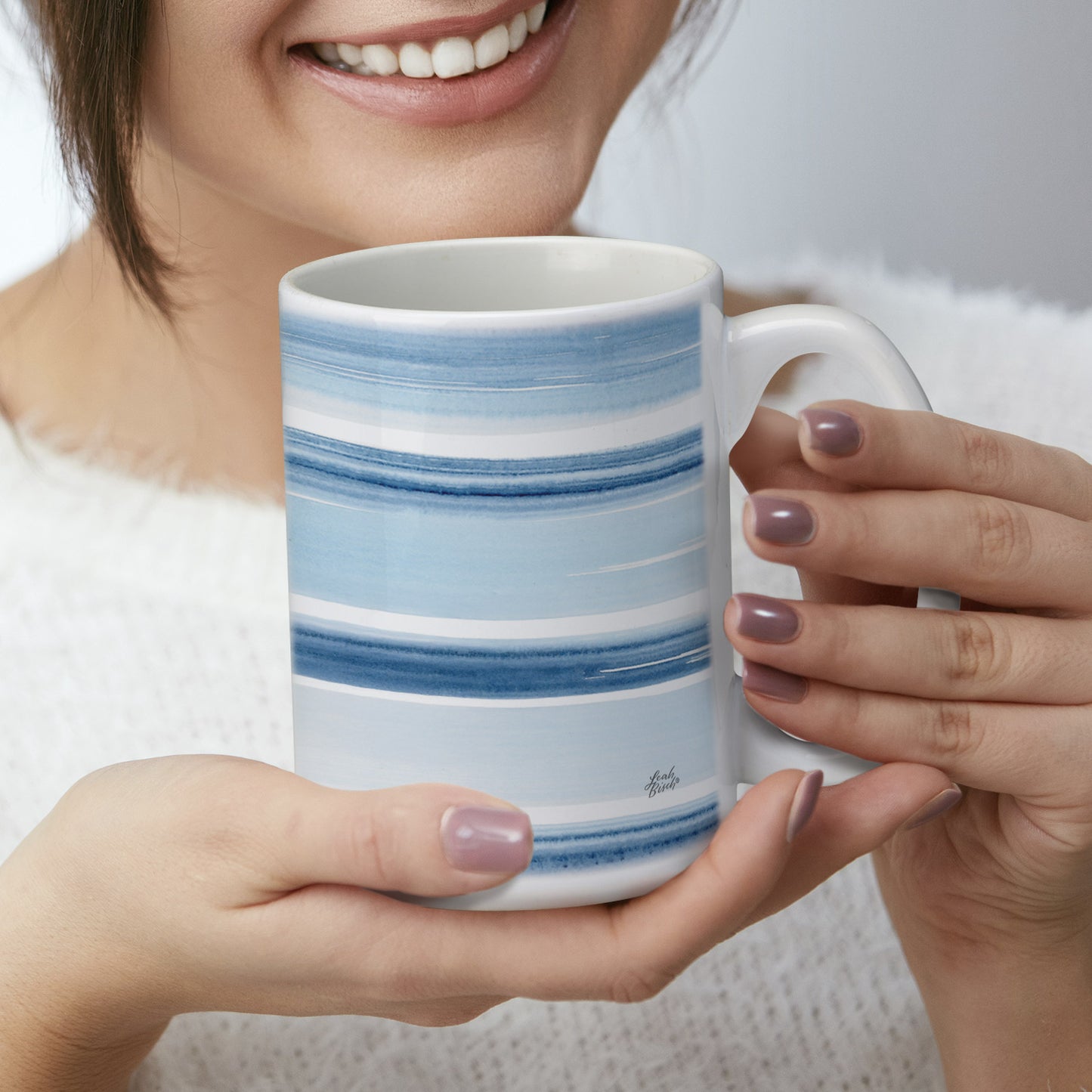 Highland Home Ocean Stripes 15 oz. Ceramic Mug Manufactured in the USA Dishwasher Safe Microwave Safe