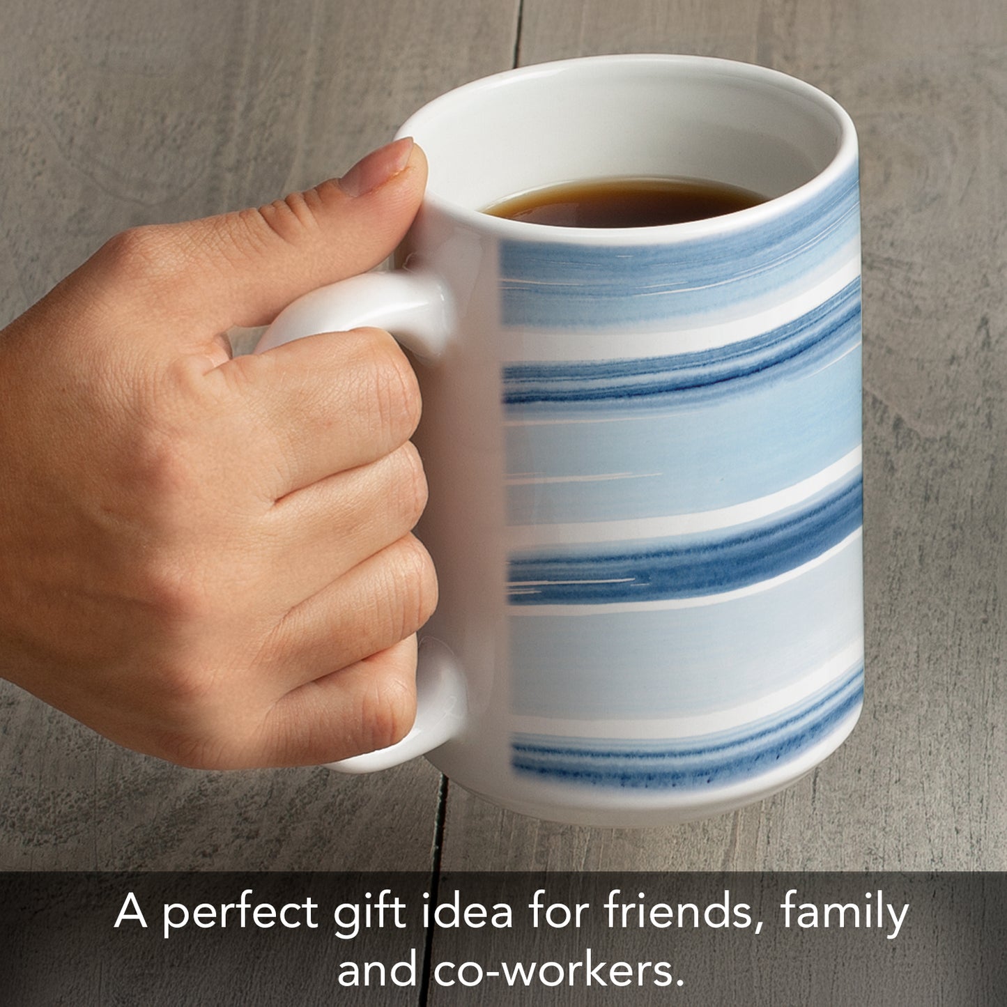 Highland Home Ocean Stripes 15 oz. Ceramic Mug Manufactured in the USA Dishwasher Safe Microwave Safe