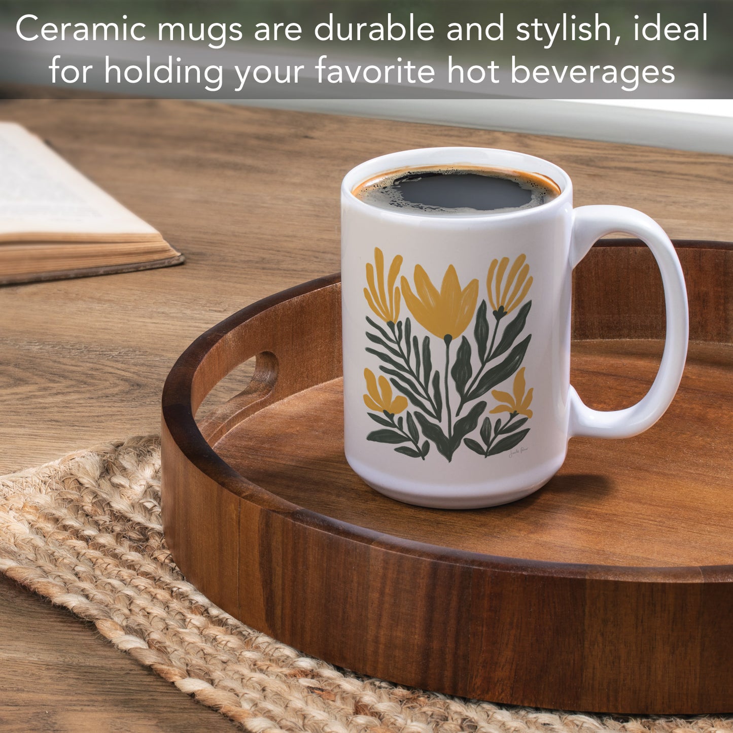 Highland Home Yellow Petals 15 oz. Ceramic Mug Manufactured in the USA Dishwasher Safe Microwave Safe