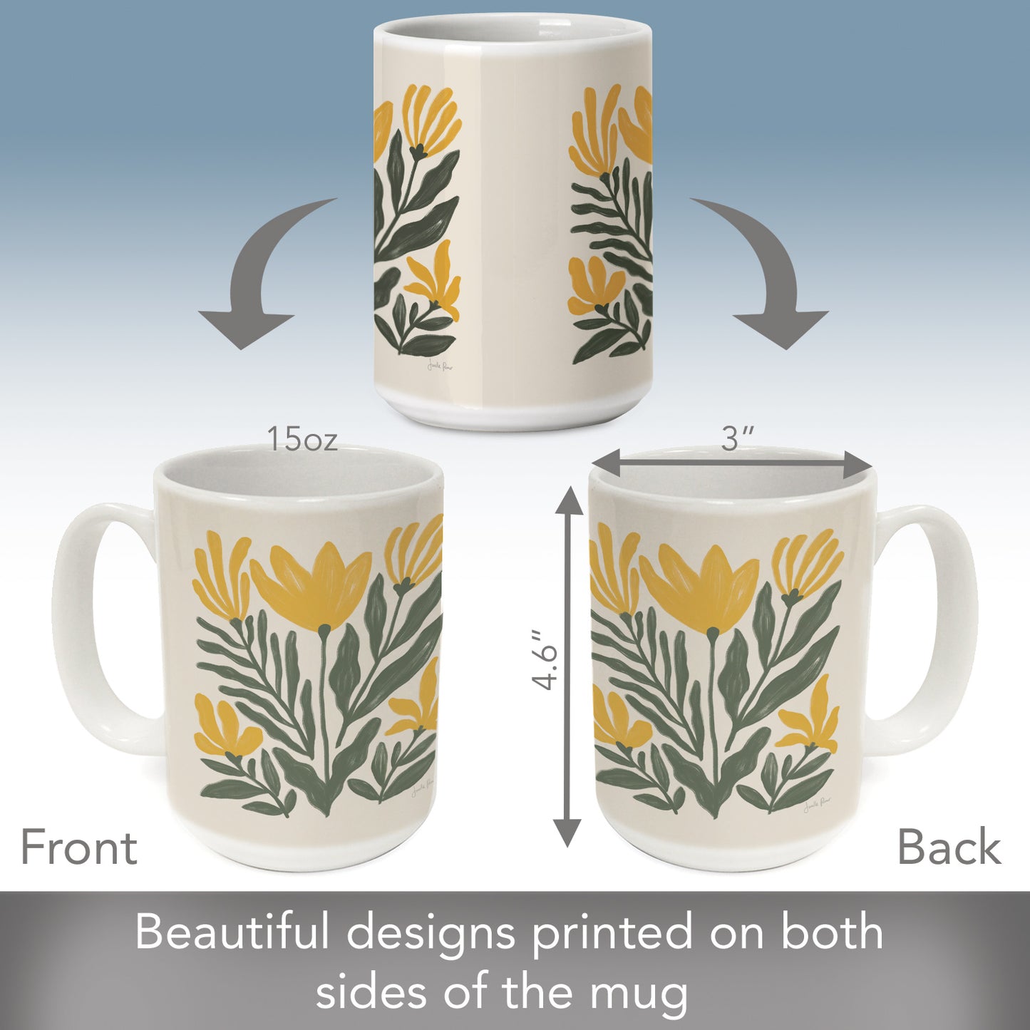 Highland Home Yellow Petals 15 oz. Ceramic Mug Manufactured in the USA Dishwasher Safe Microwave Safe