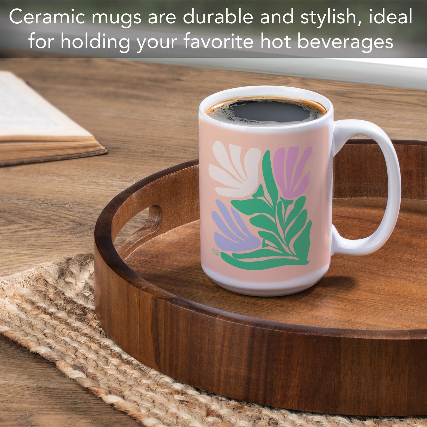 Highland Home Funky Flowers 15 oz. Ceramic Mug Manufactured in the USA Dishwasher Safe Microwave Safe