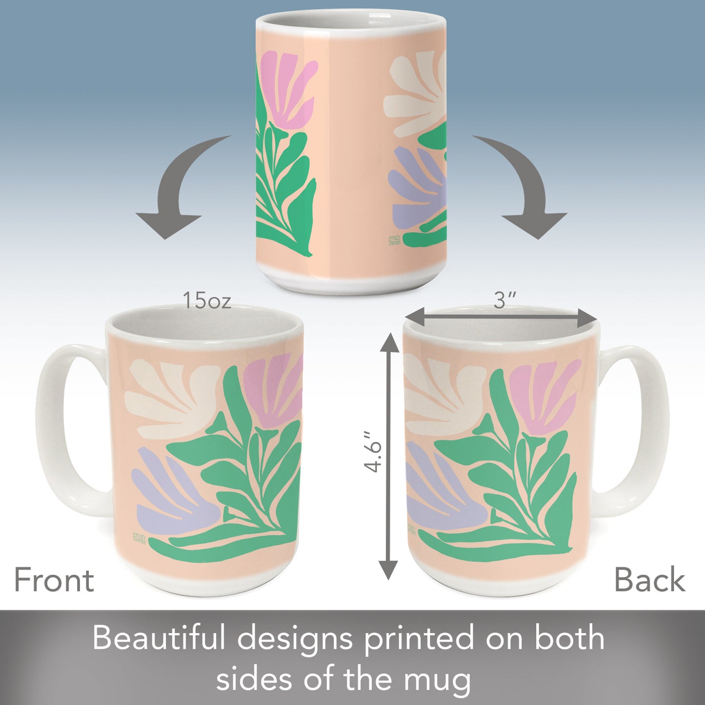Highland Home Funky Flowers 15 oz. Ceramic Mug Manufactured in the USA Dishwasher Safe Microwave Safe