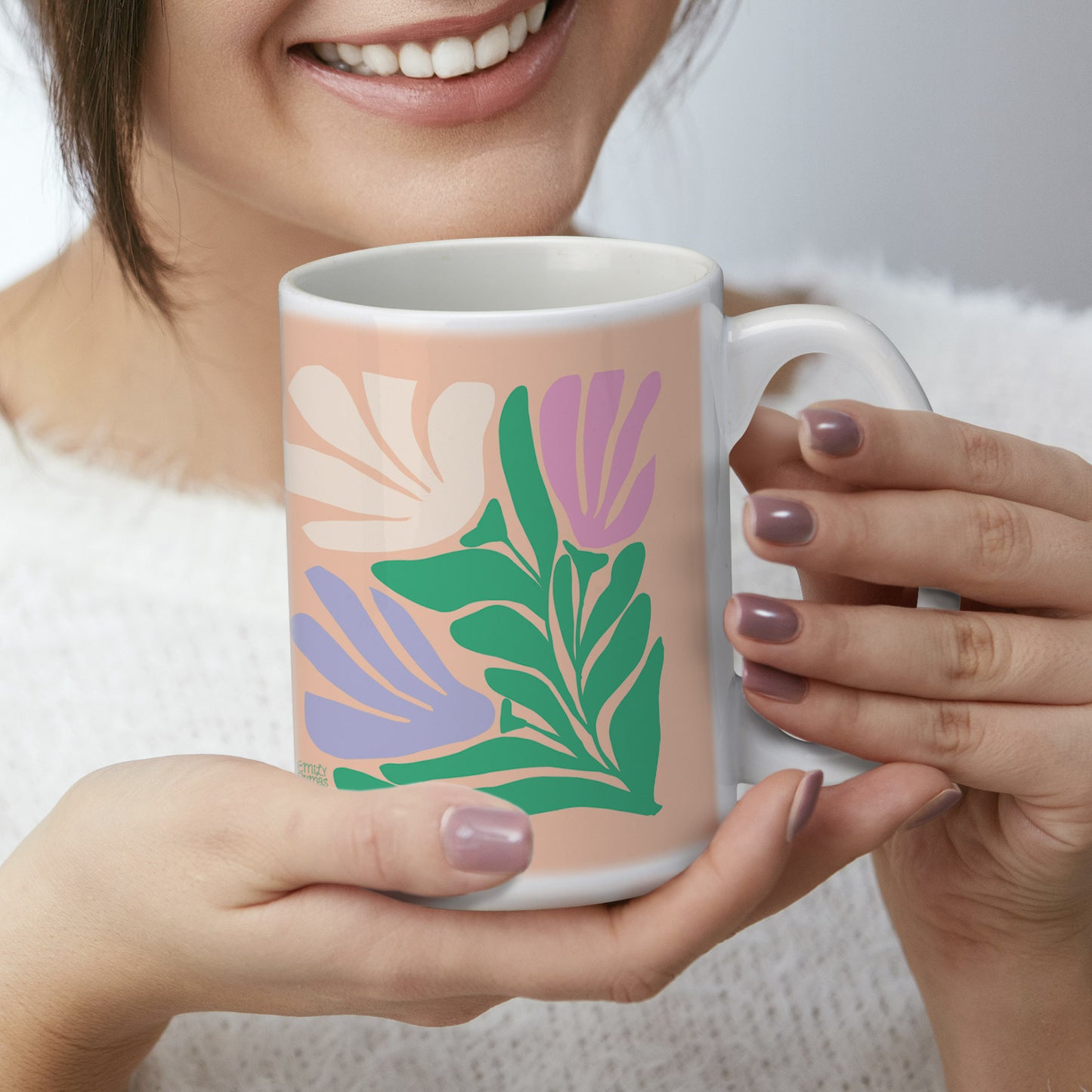 Highland Home Funky Flowers 15 oz. Ceramic Mug Manufactured in the USA Dishwasher Safe Microwave Safe