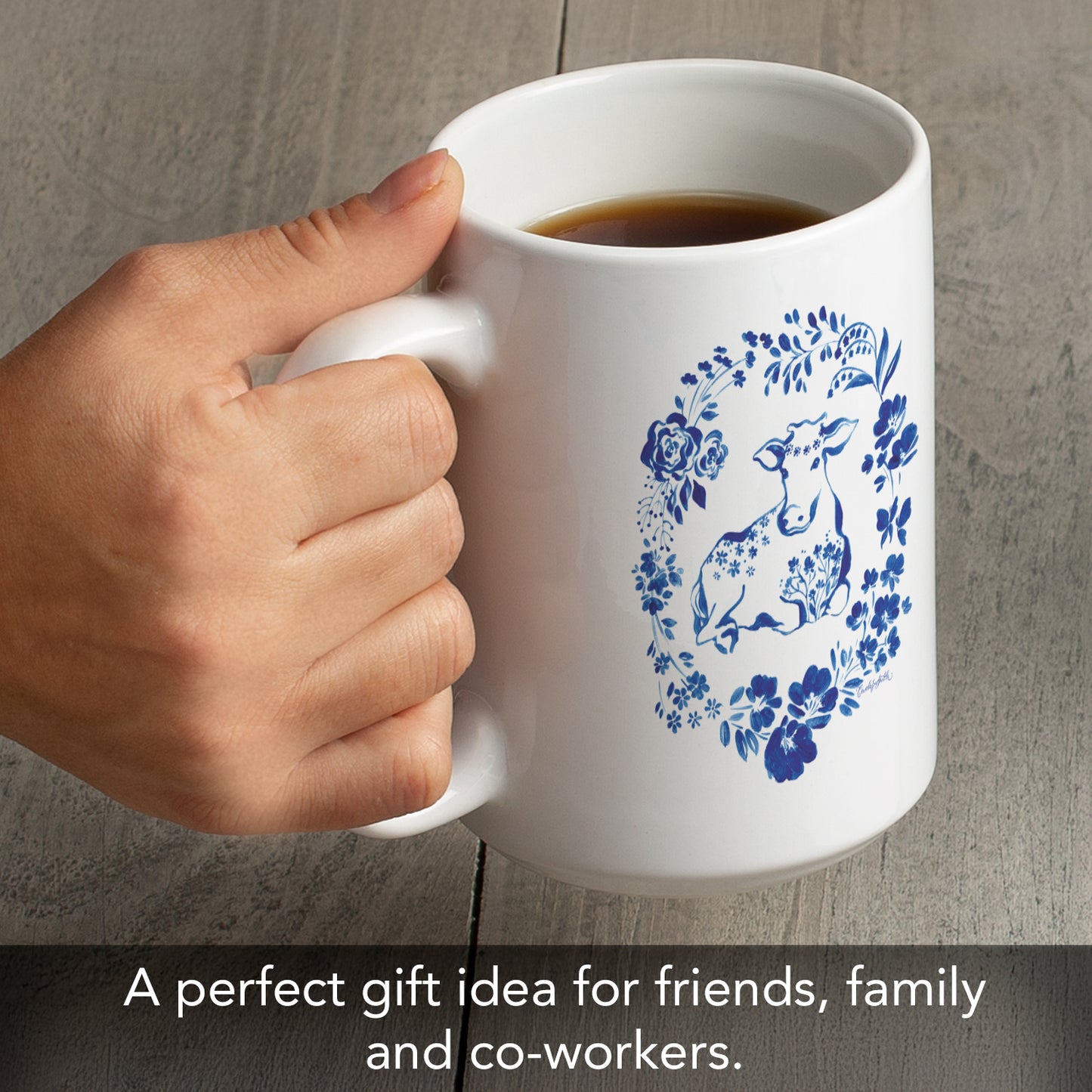 Highland Home Blue Painted Farm 15 oz. Ceramic Mug Manufactured in the USA
