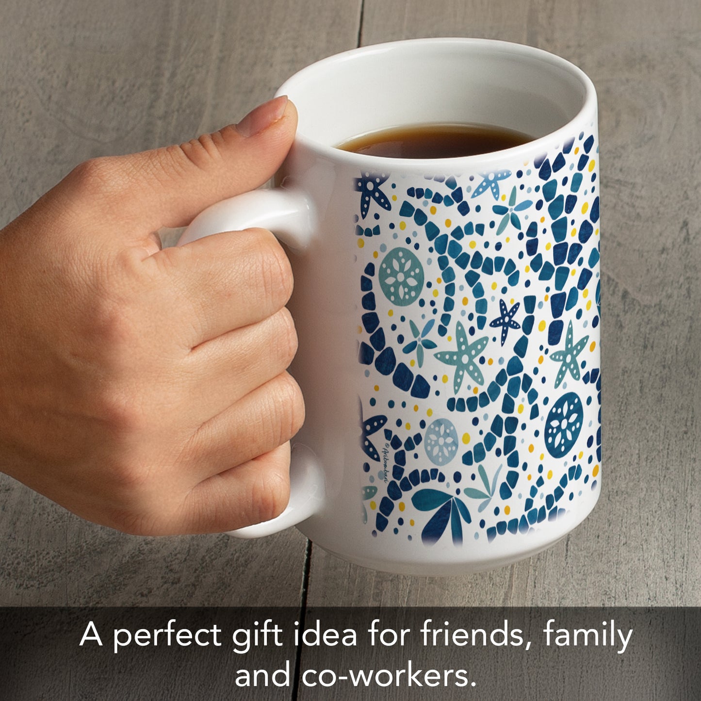 Highland Home Coral Shell Toss 15 oz. Ceramic Mug Manufactured in the USA