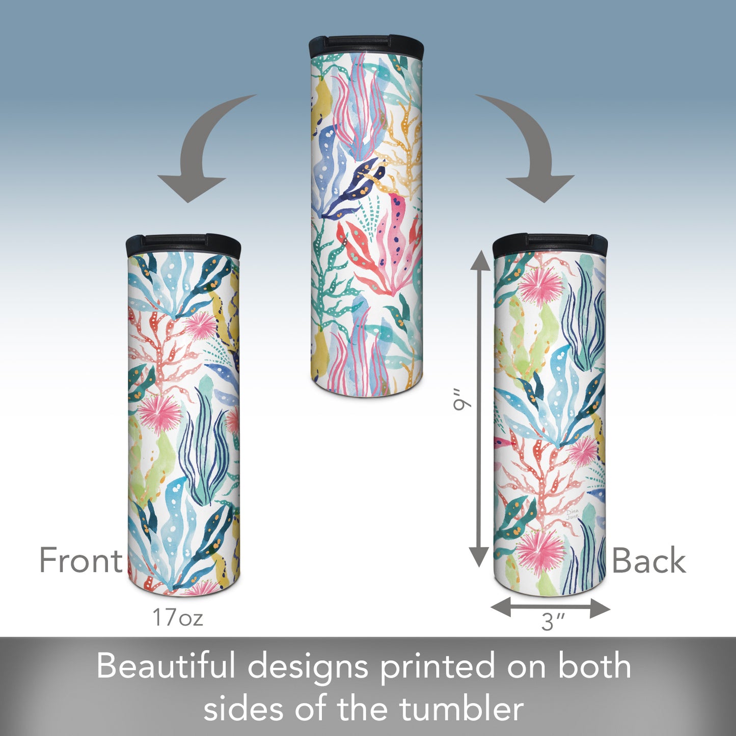 Coastal Coral Decorative Stainless Steel Double Wall Insulated Travel Tumbler with Lid 17 oz.