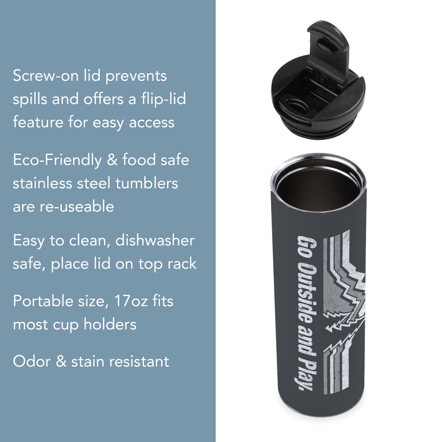 Go Outside Decorative Stainless Steel Double Wall Insulated Travel Tumbler with Lid 17 oz.