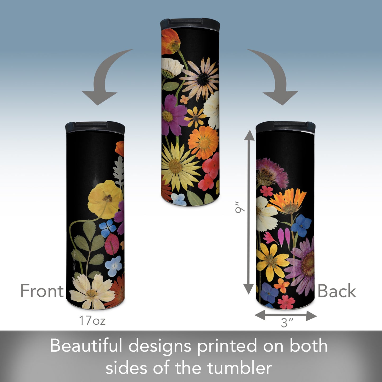 Budding Genius Decorative Stainless Steel Double Wall Insulated Travel Tumbler with Lid 17 oz.