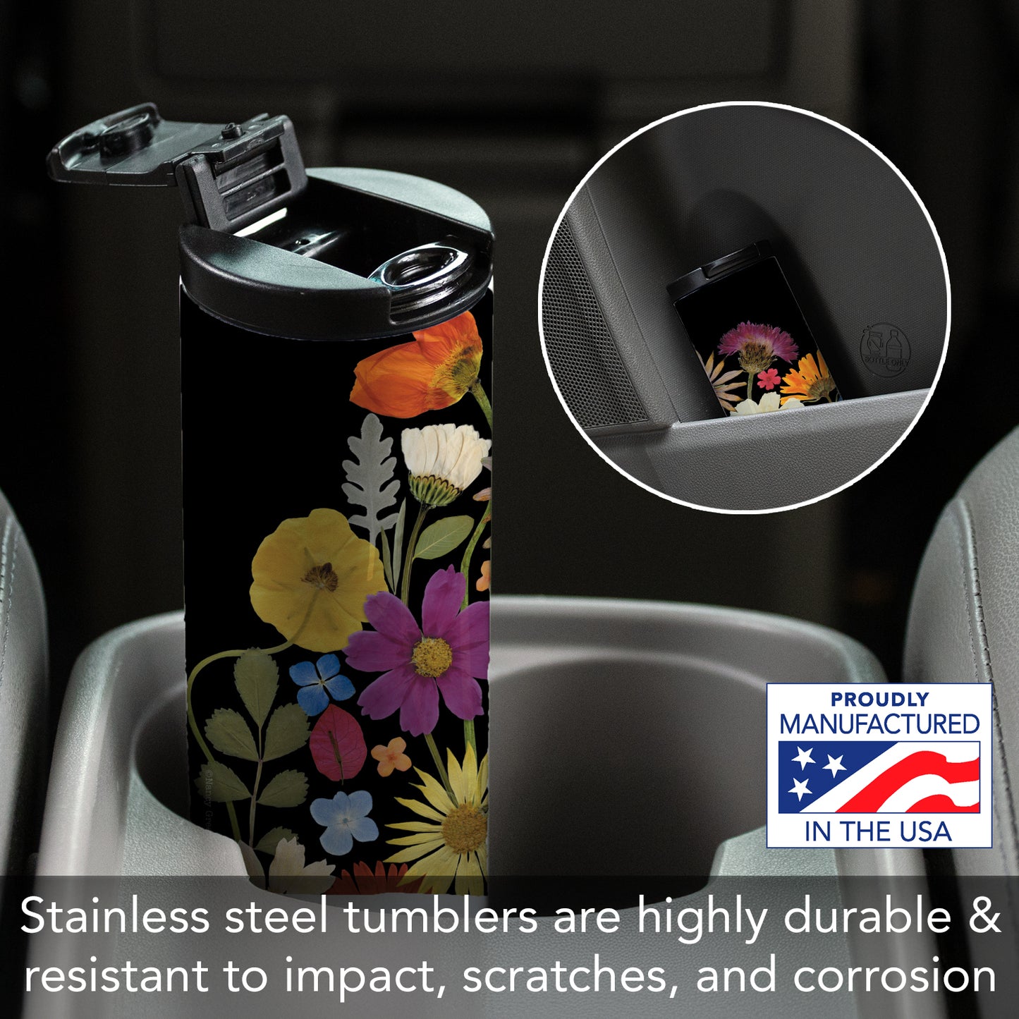Highland Home Budding Genius Decorative Stainless Steel Double Wall Insulated Travel Tumbler with Lid 17 oz. Manufactured in the USA Dishwasher Safe