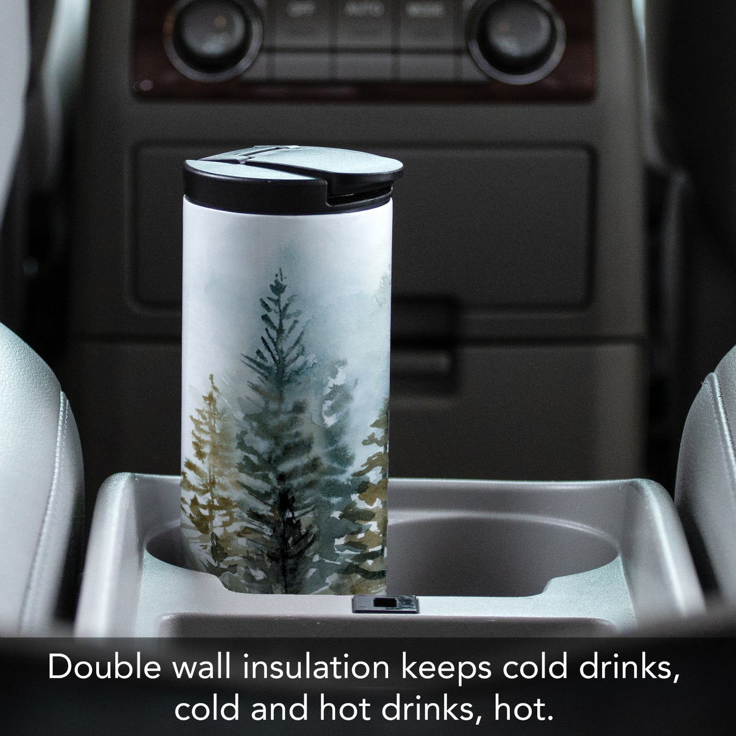 Highland Home Washy Treeline Decorative Stainless Steel Double Wall Insulated Travel Tumbler with Lid 17 oz. Manufactured in the USA Dishwasher Safe