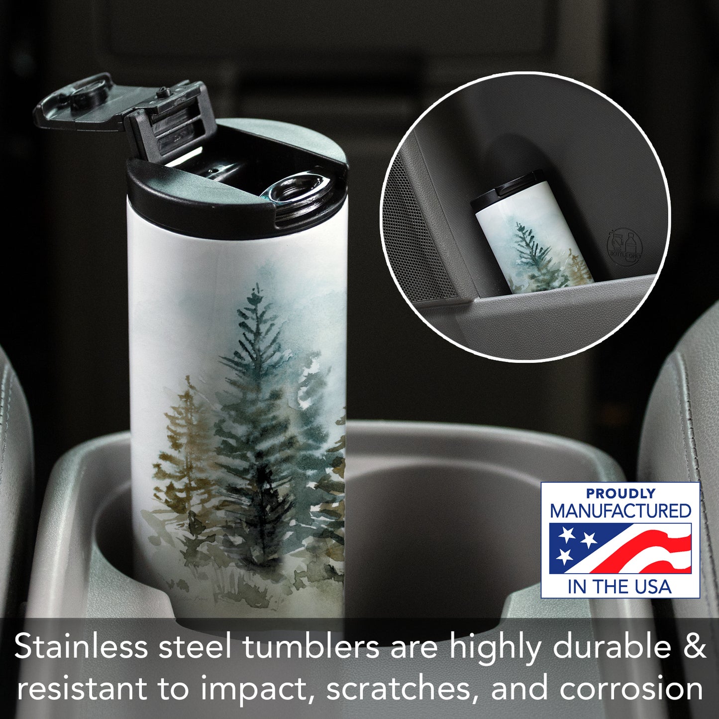 Misty Tree Line Decorative Stainless Steel Double Wall Insulated Travel Tumbler with Lid 17 oz.
