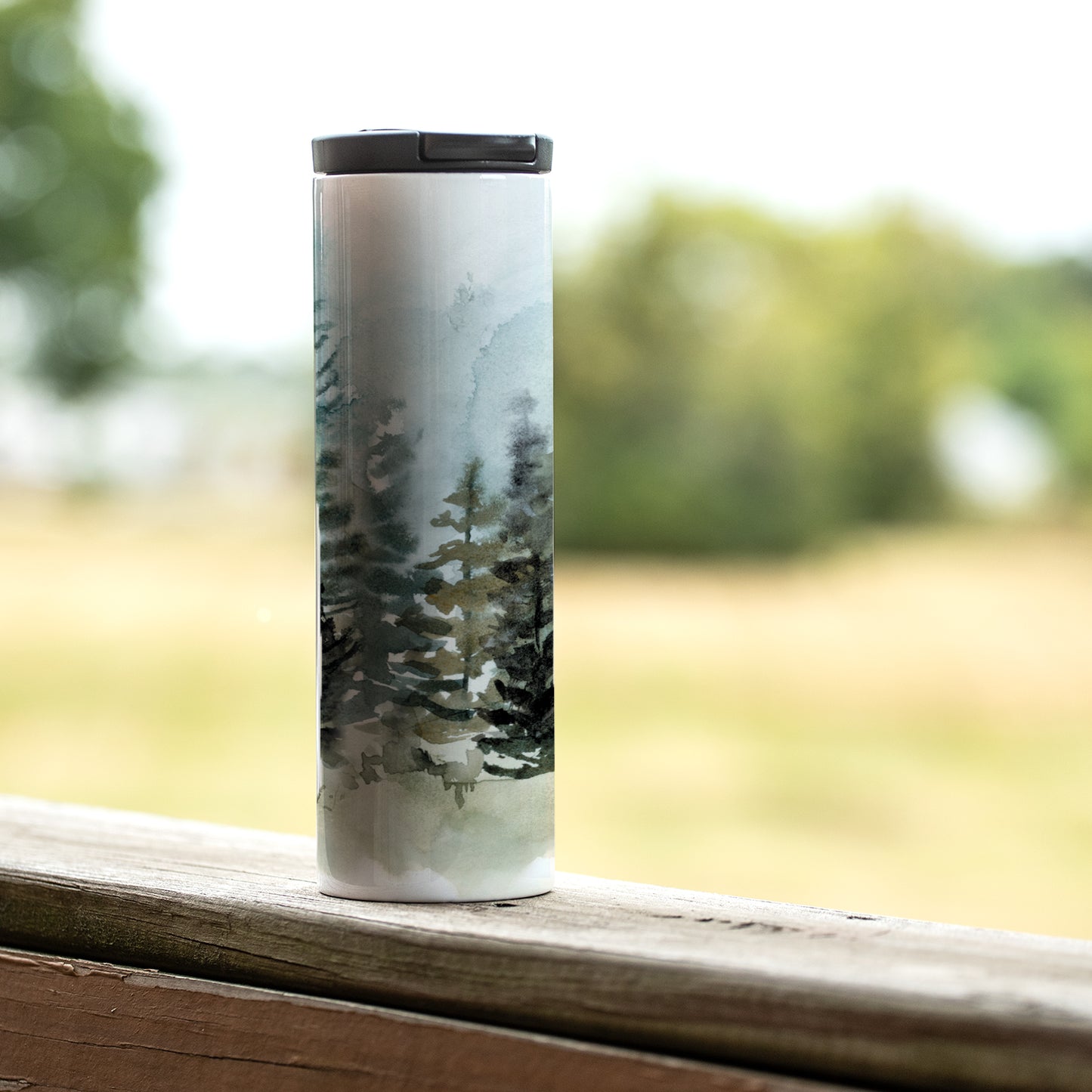 Highland Home Washy Treeline Decorative Stainless Steel Double Wall Insulated Travel Tumbler with Lid 17 oz. Manufactured in the USA Dishwasher Safe