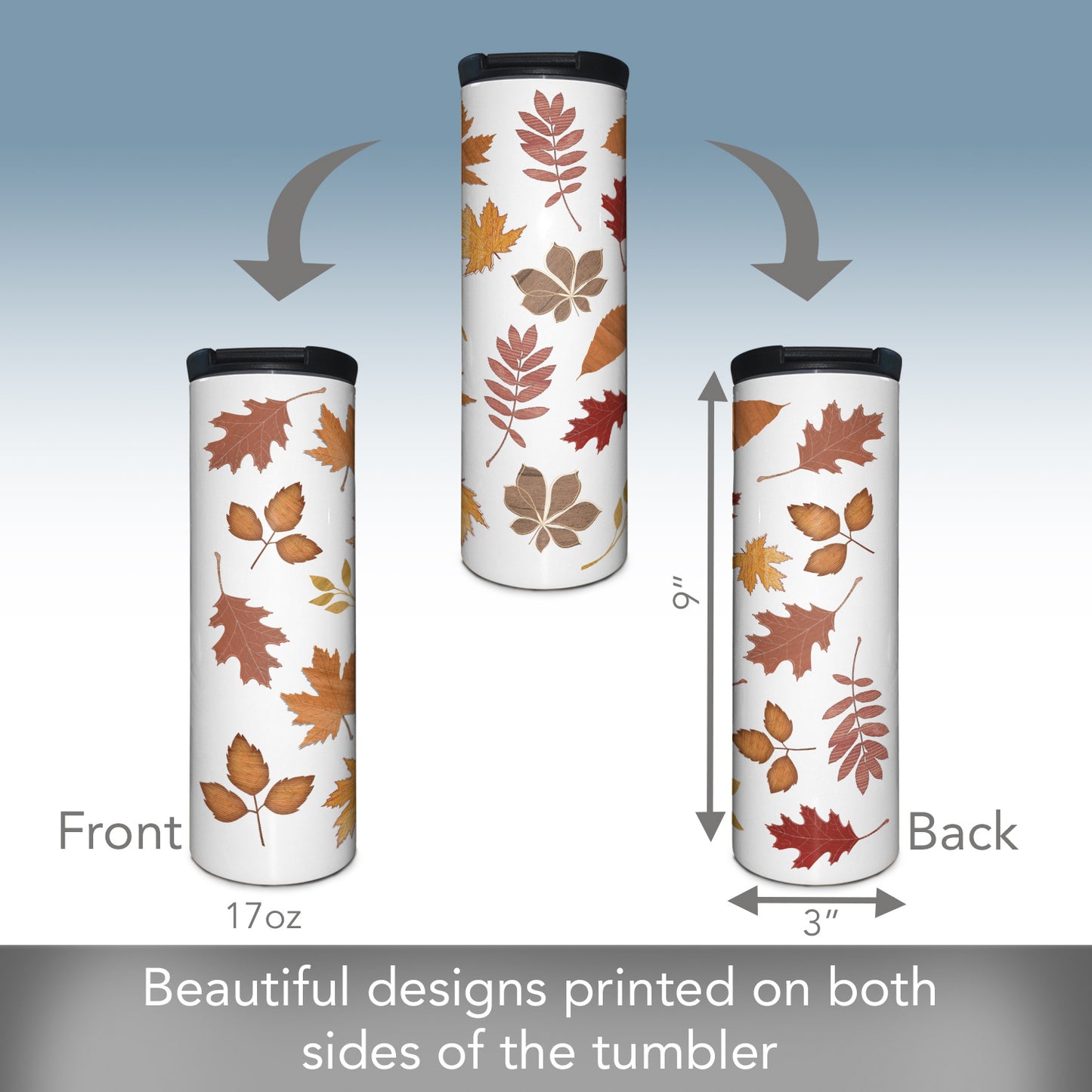Highland Home Fall Leaves Decorative Stainless Steel Double Wall Insulated Travel Tumbler with Lid 17 oz. Manufactured in the USA Dishwasher Safe