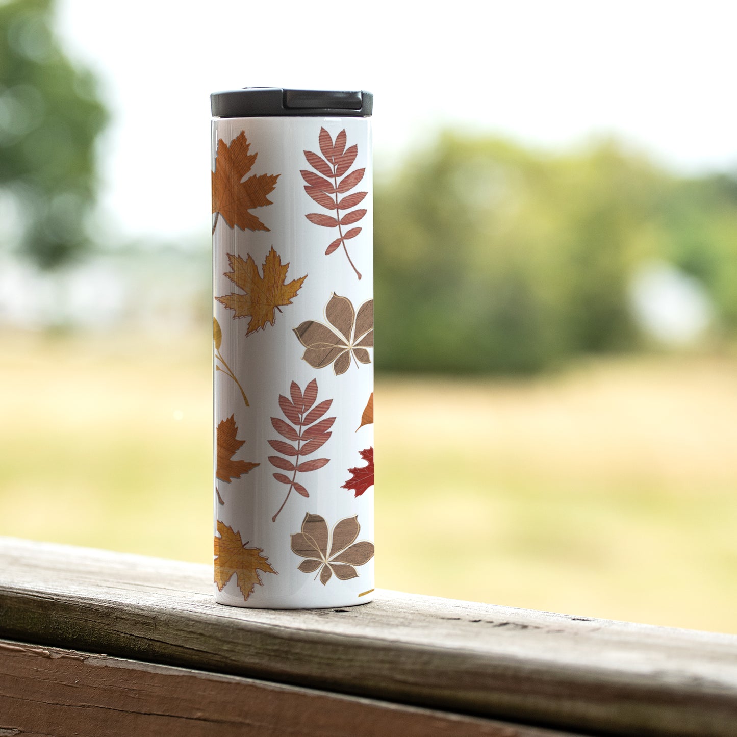 Highland Home Fall Leaves Decorative Stainless Steel Double Wall Insulated Travel Tumbler with Lid 17 oz. Manufactured in the USA Dishwasher Safe