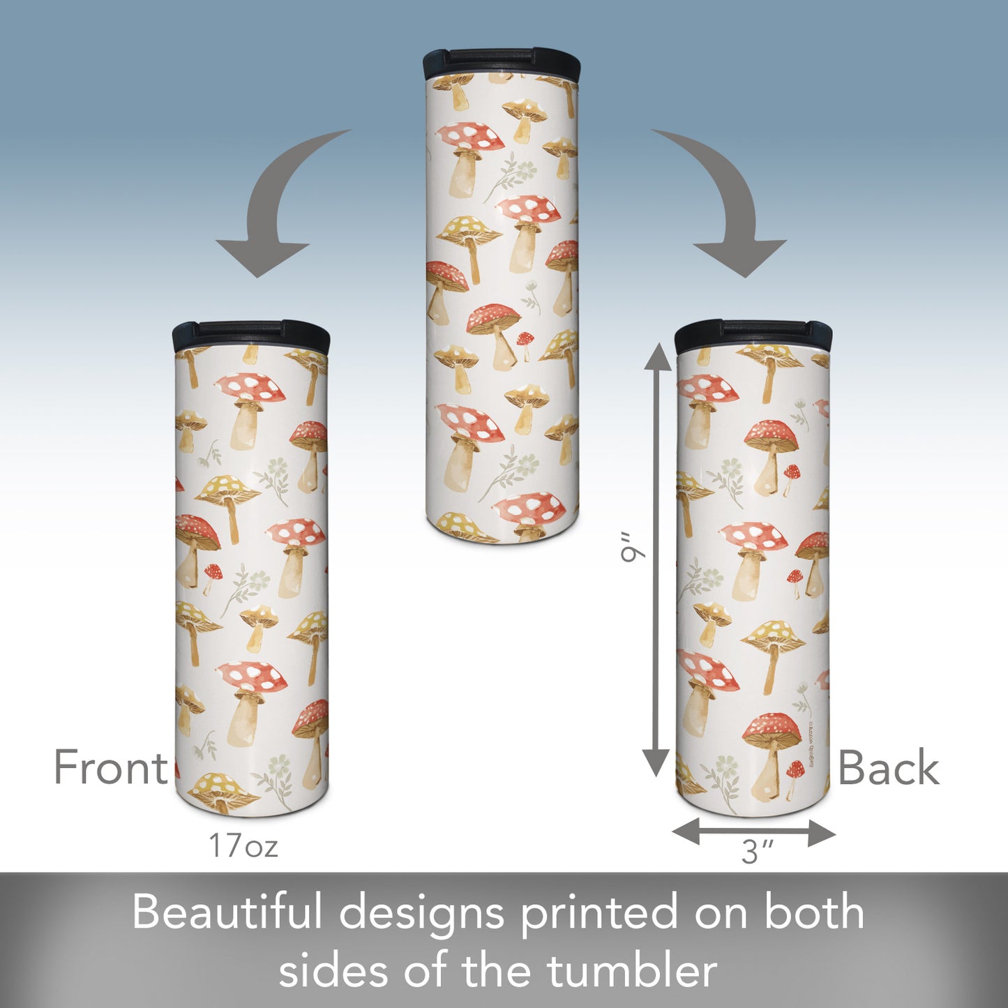 Mushroom Mode Decorative Stainless Steel Double Wall Insulated Travel Tumbler with Lid 17 oz.